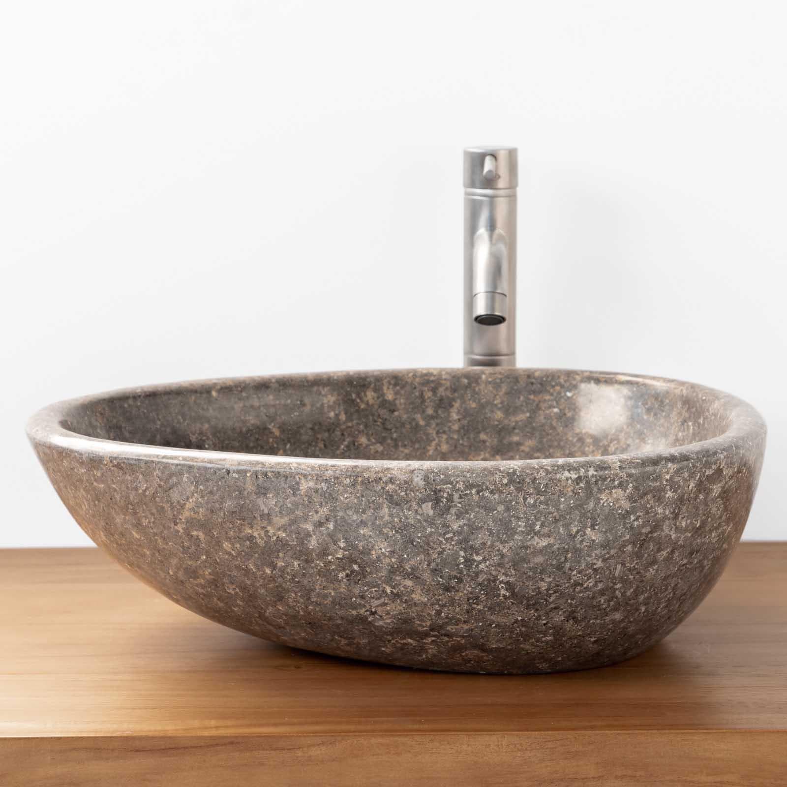 Lavabo da appoggio 50x40 cm in marmo lucido grigio - Artizan