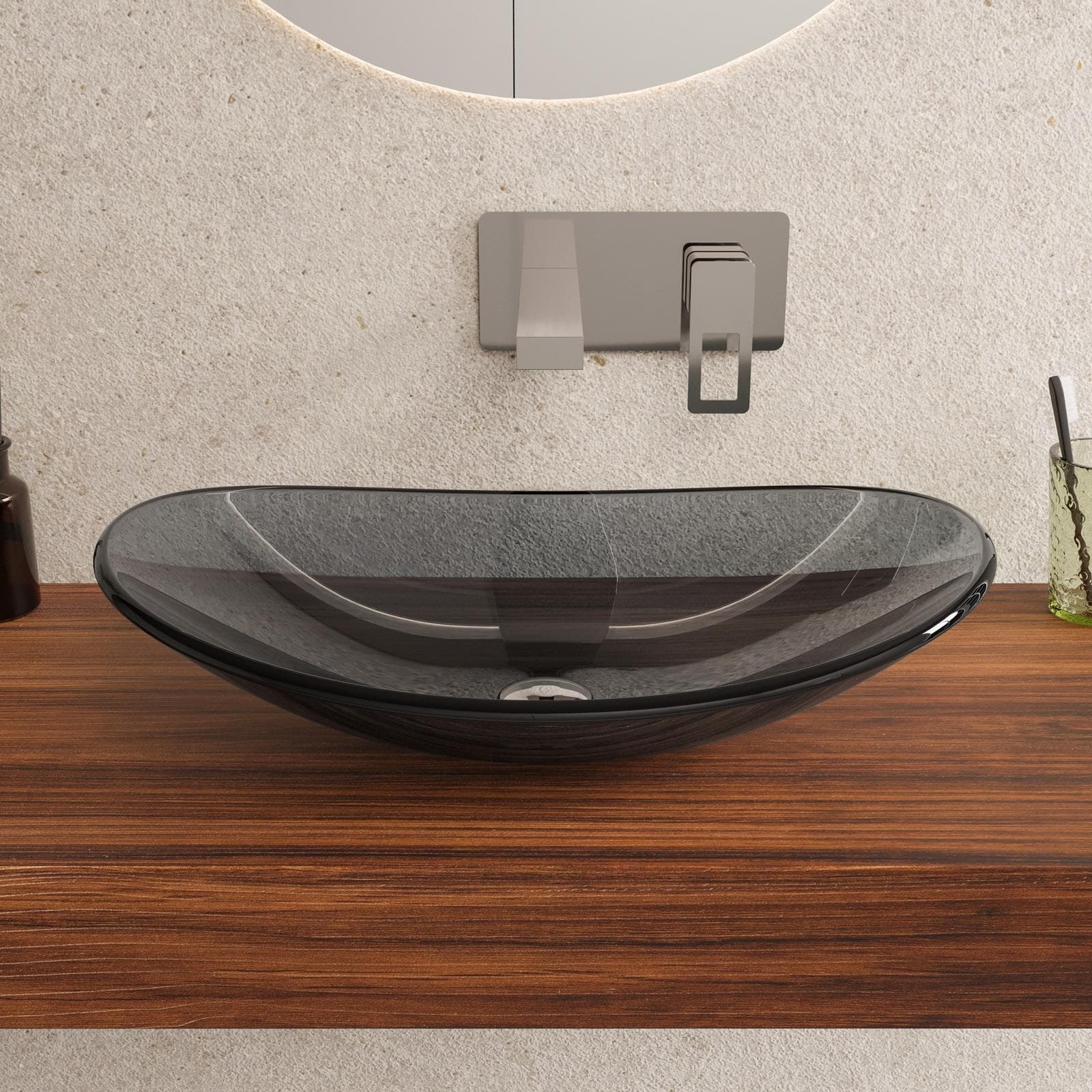 Lavabo da appoggio 53x35 cm in vetro antracite - Esme