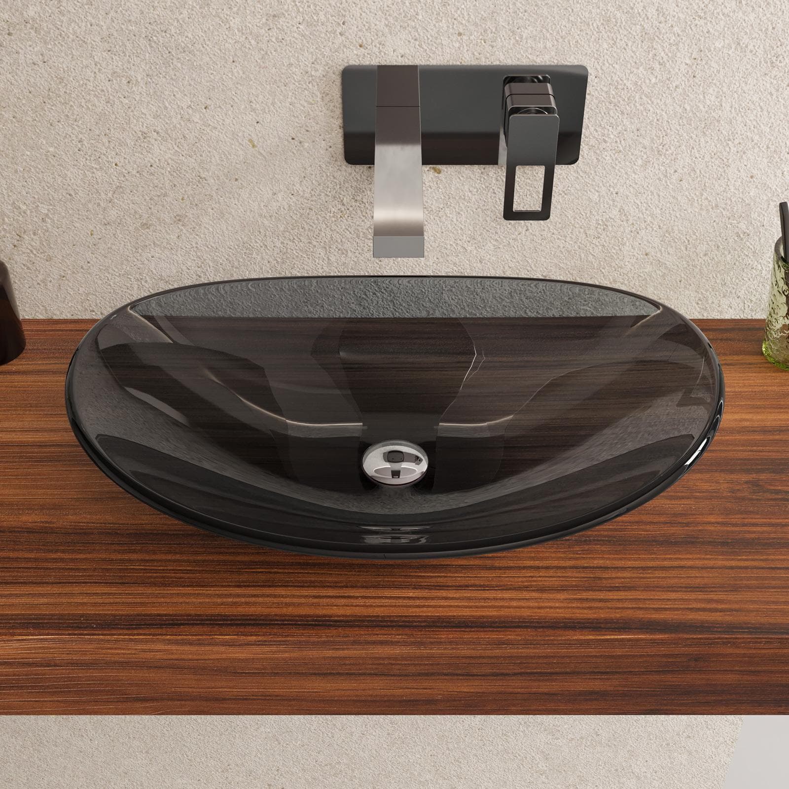 Lavabo da appoggio 53x35 cm in vetro antracite - Esme