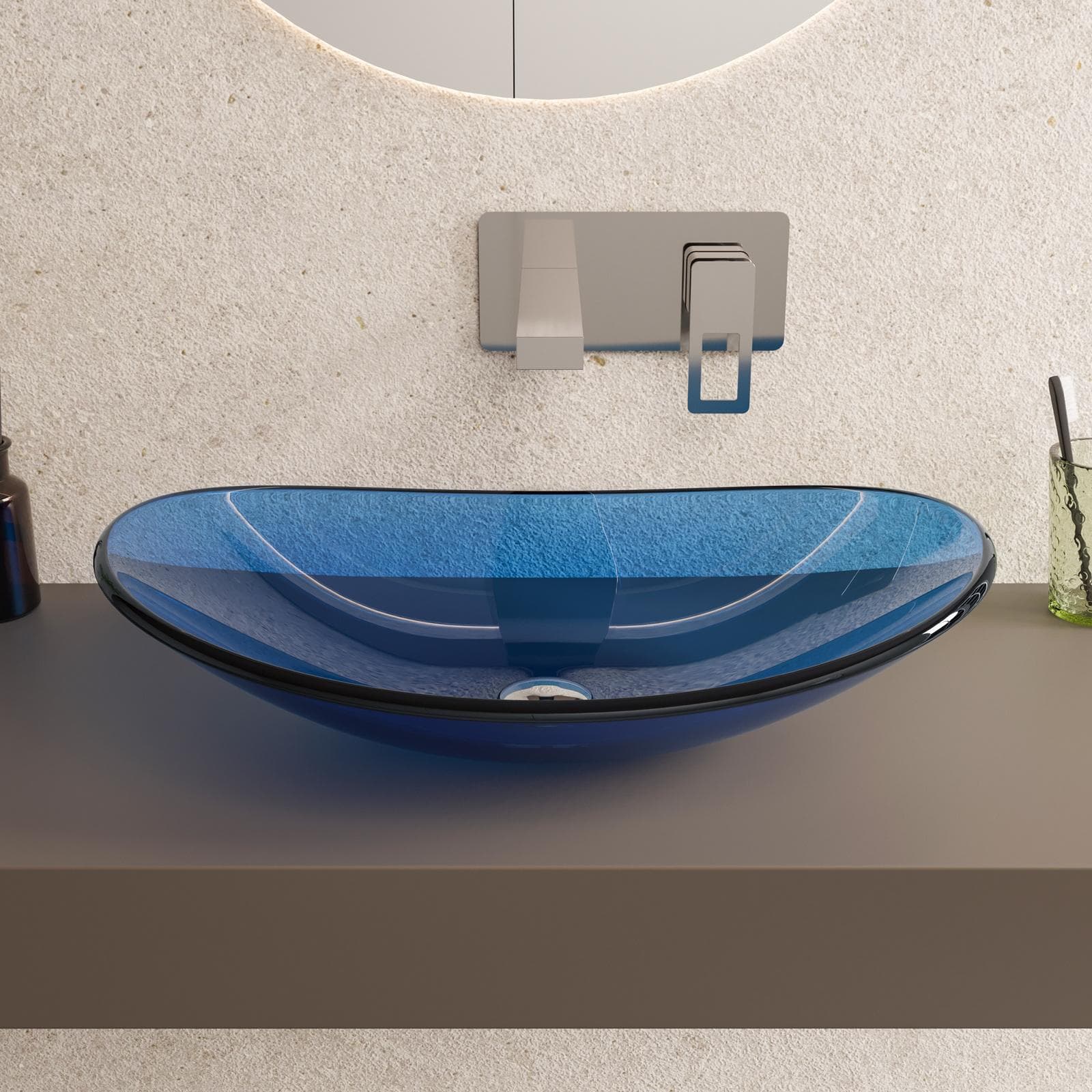 Lavabo da appoggio 53x35 cm in vetro blu - Esme