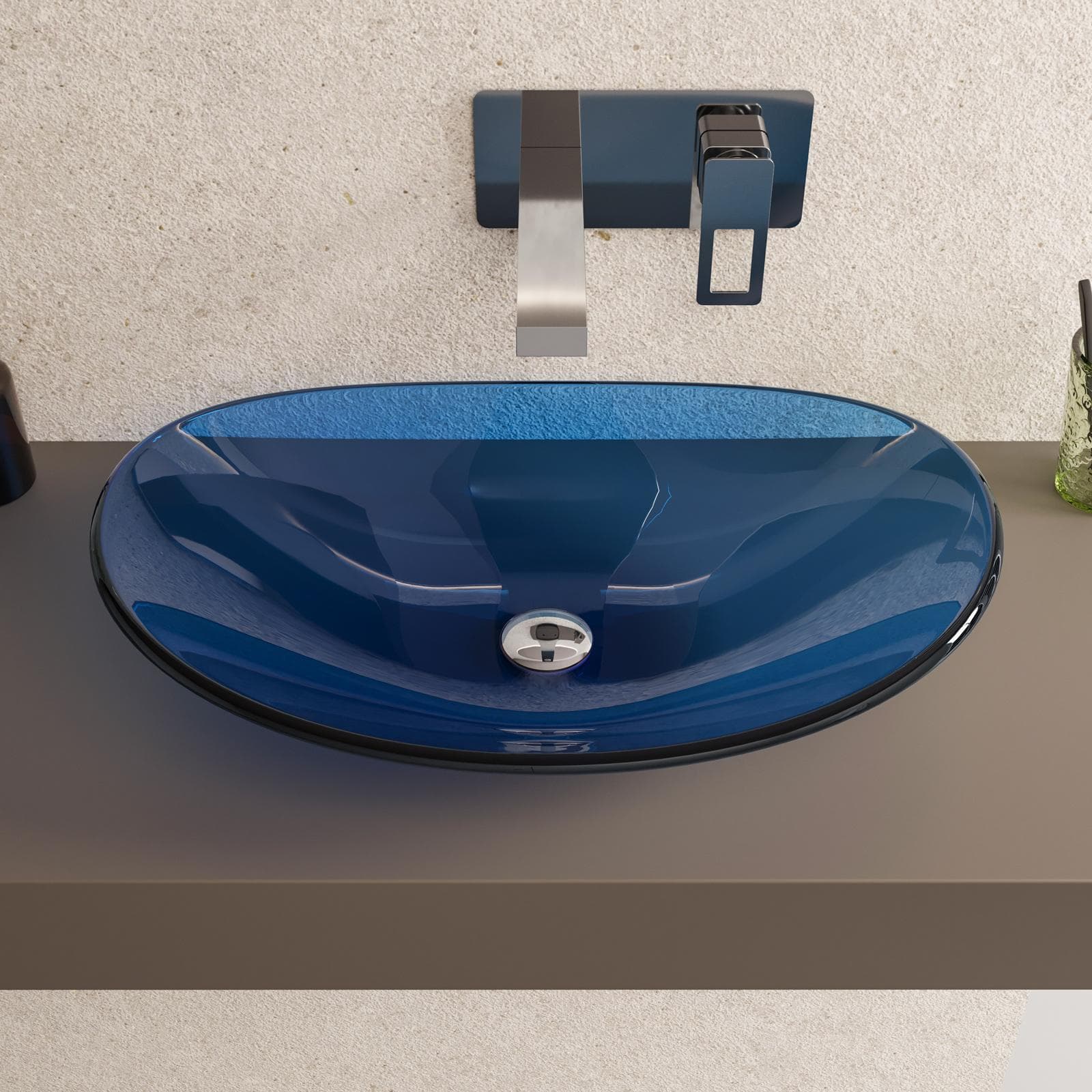 Lavabo da appoggio 53x35 cm in vetro blu - Esme