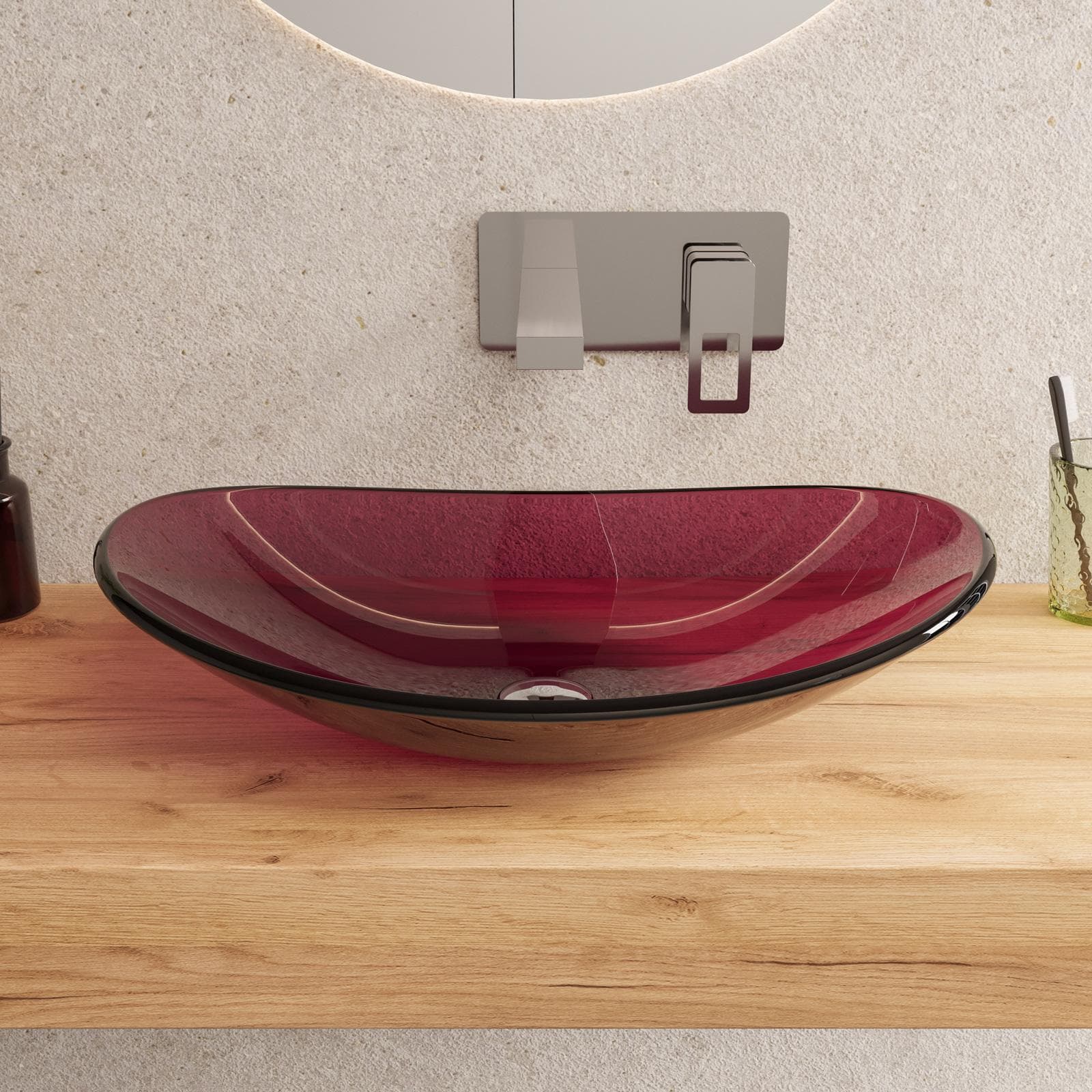 Lavabo da appoggio 53x35 cm in vetro bordeaux - Esme