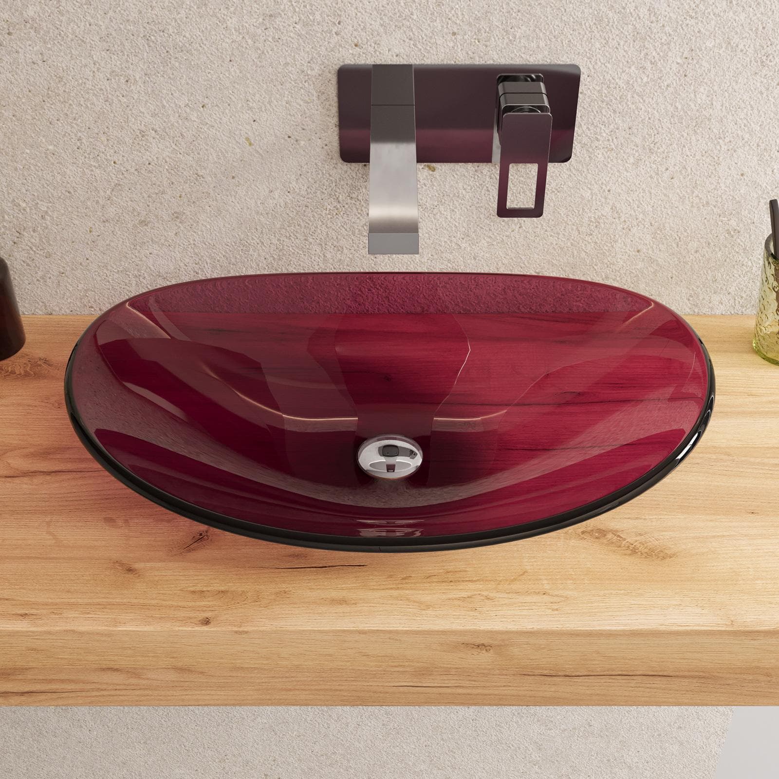 Lavabo da appoggio 53x35 cm in vetro bordeaux - Esme