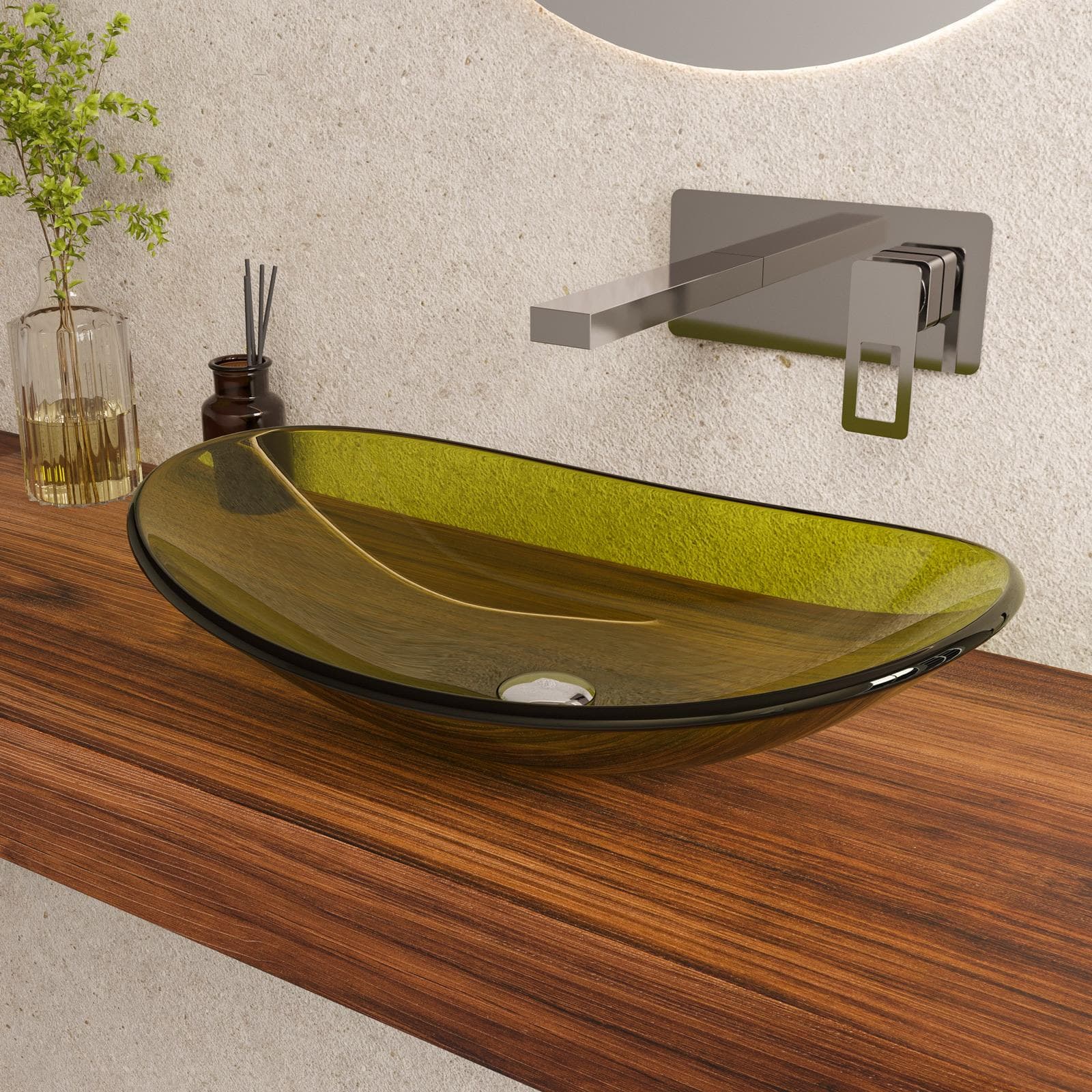 Lavabo da appoggio 53x35 cm in vetro verde - Esme