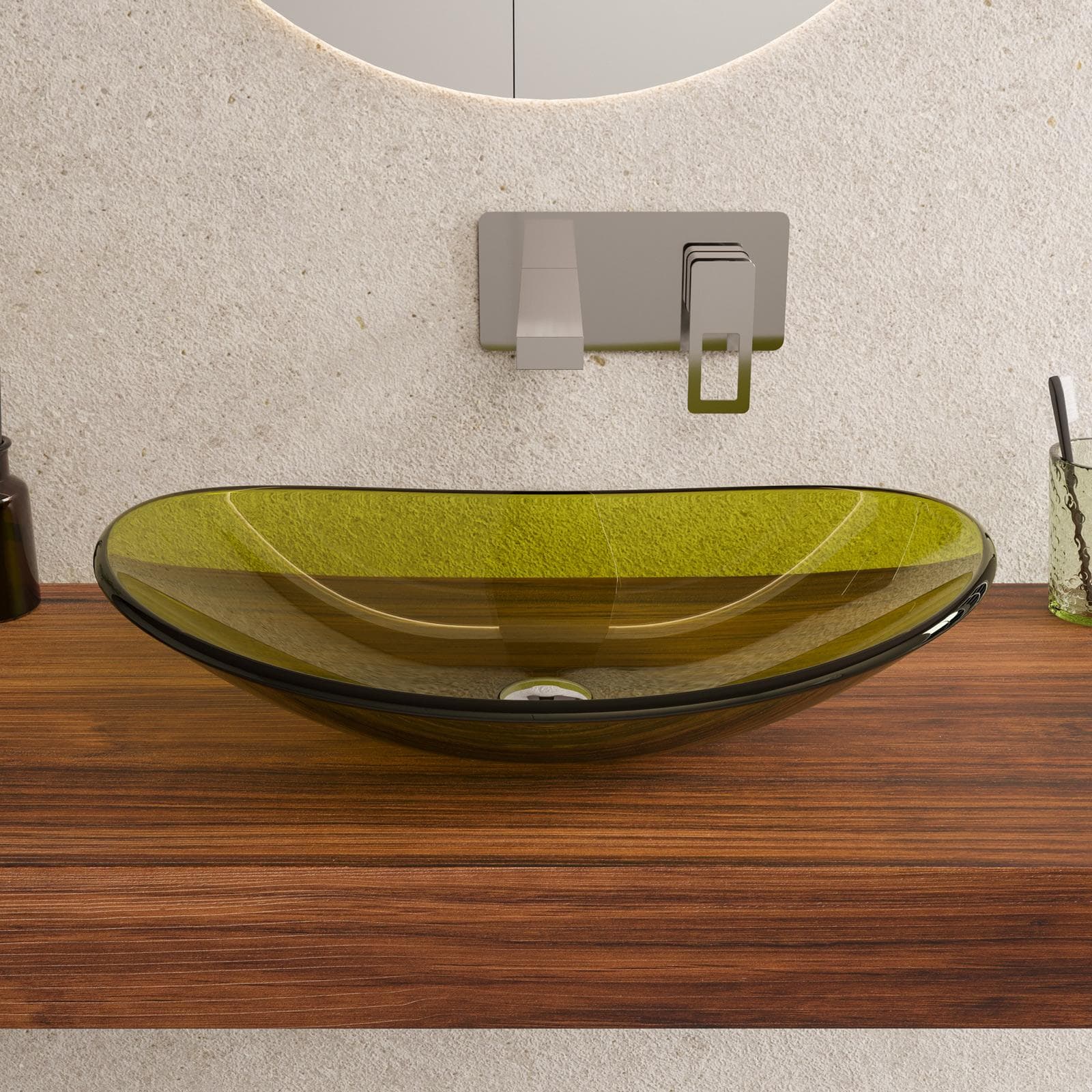 Lavabo da appoggio 53x35 cm in vetro verde - Esme