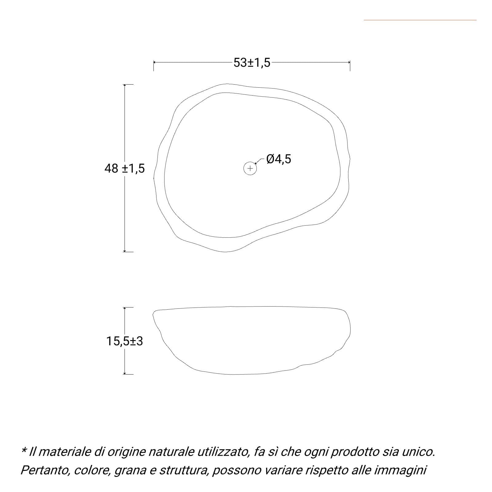 Lavabo da appoggio 53x48 cm lavorazione artigianale in pietra naturale di fiume antracite - Artizan