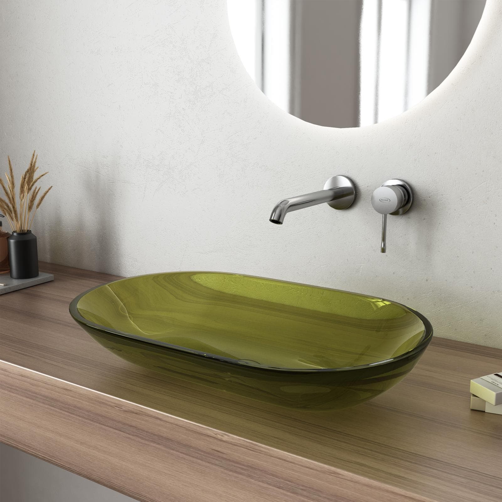 Lavabo da appoggio 56 x 36 cm in vetro verde bosco - Esme