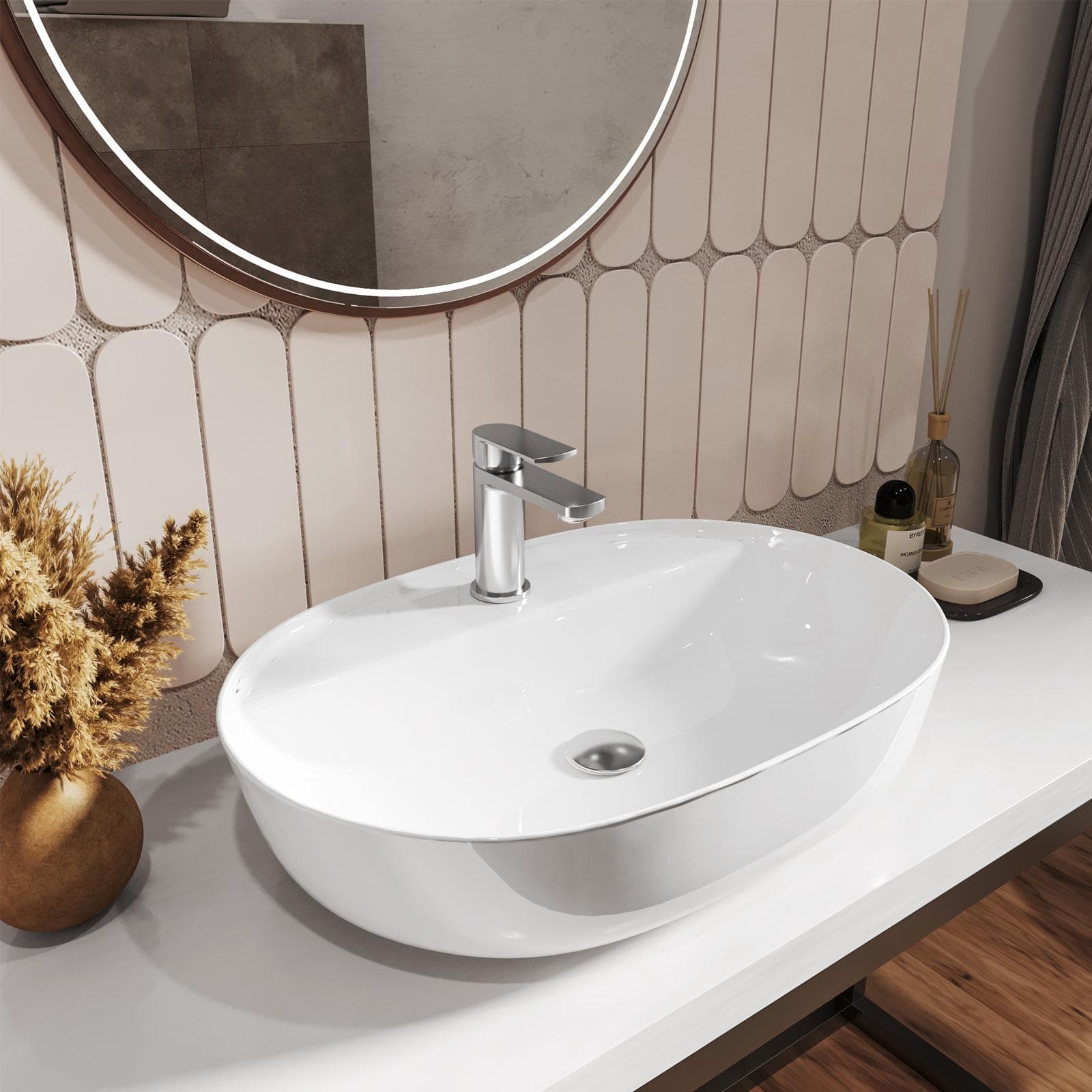 Lavabo da appoggio 60x40 cm in ceramica bianco - Ritro
