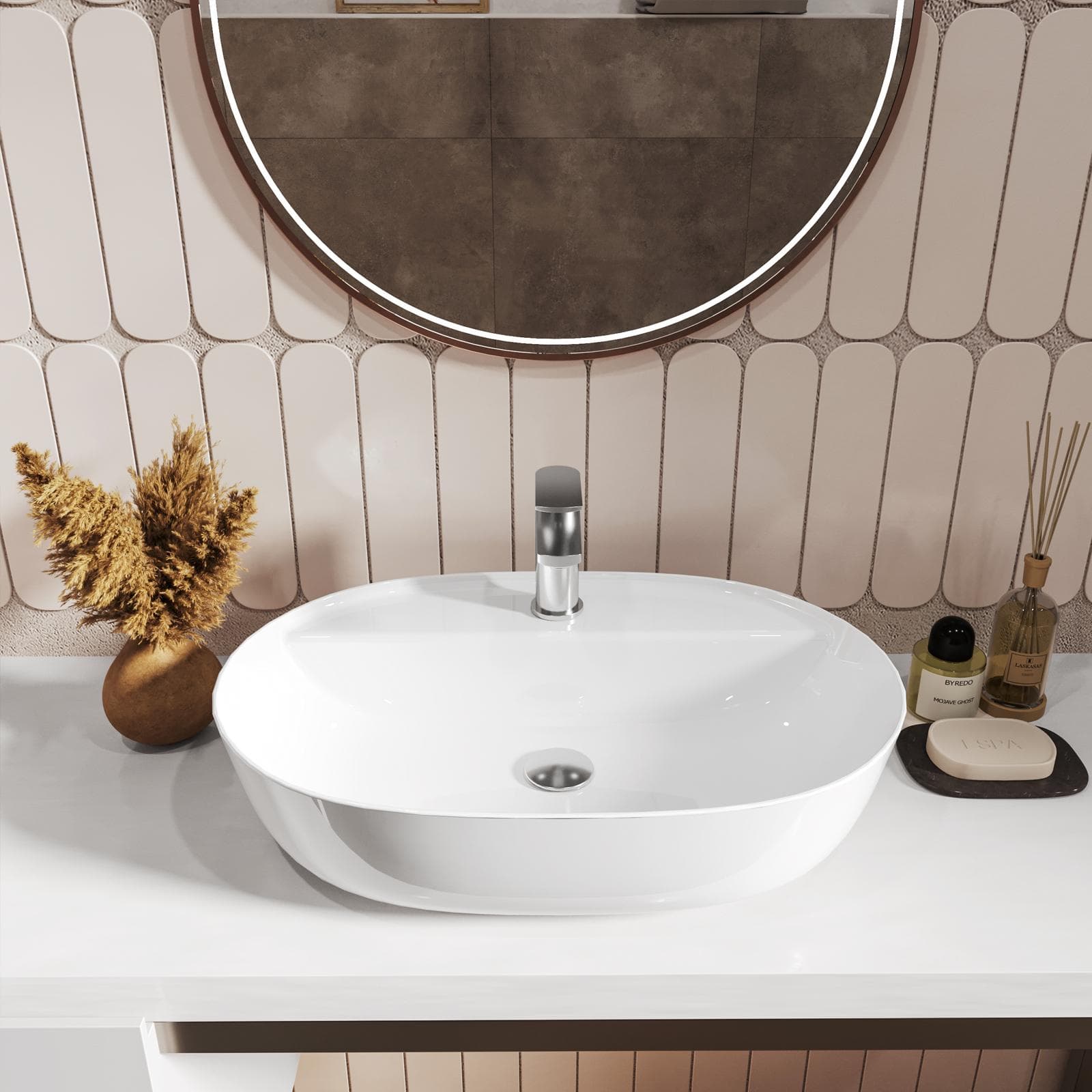 Lavabo da appoggio 60x40 cm in ceramica bianco - Ritro