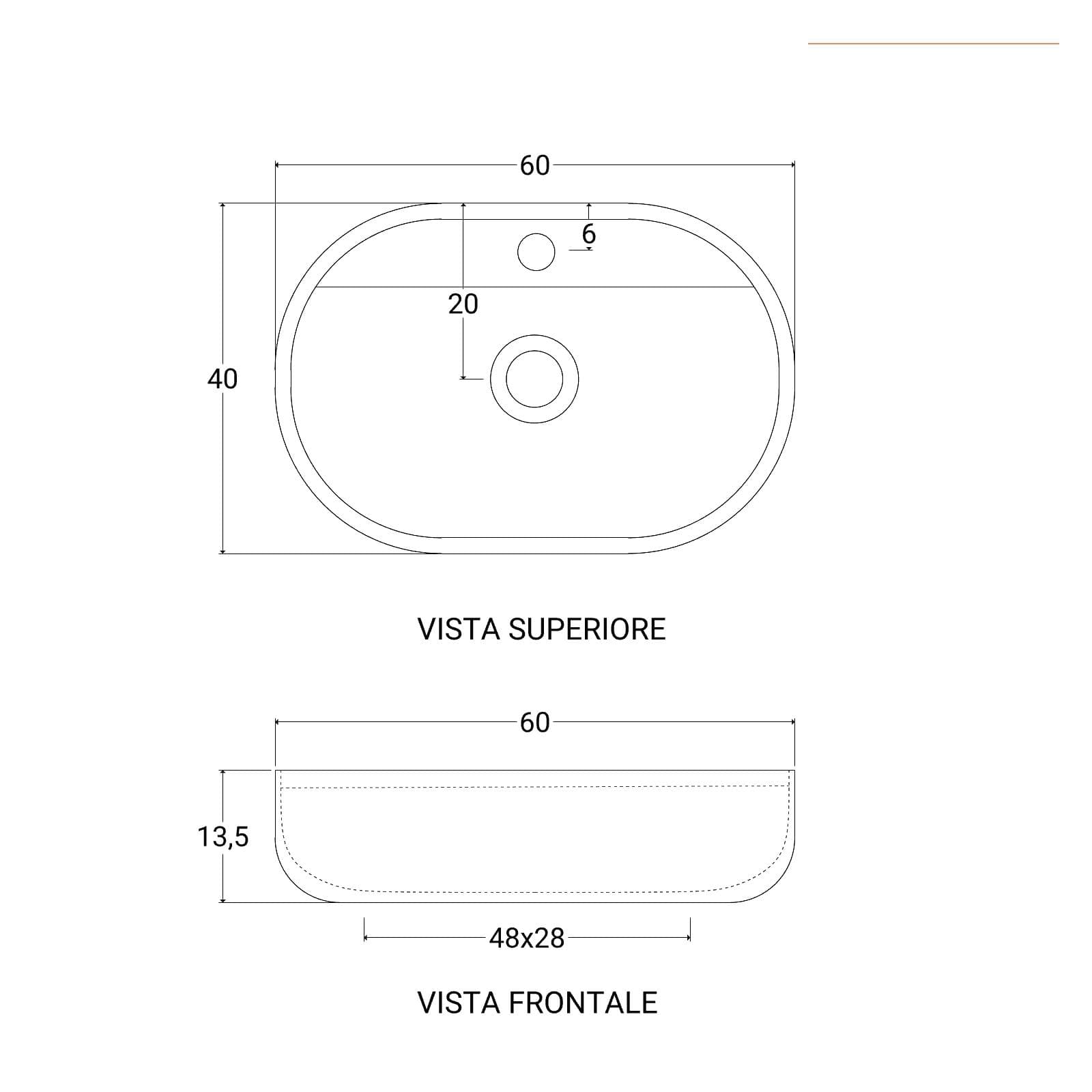 Lavabo da appoggio 60x40 cm in ceramica bianco - Ritro