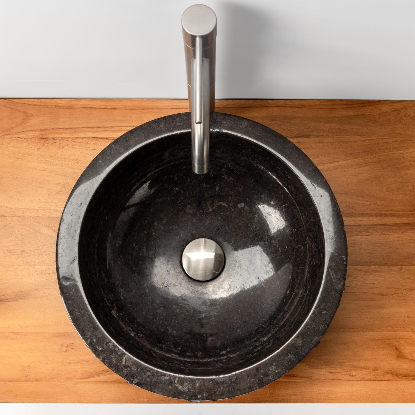 Lavabo da appoggio 40 cm in marmo bocciardato nero - Artizan