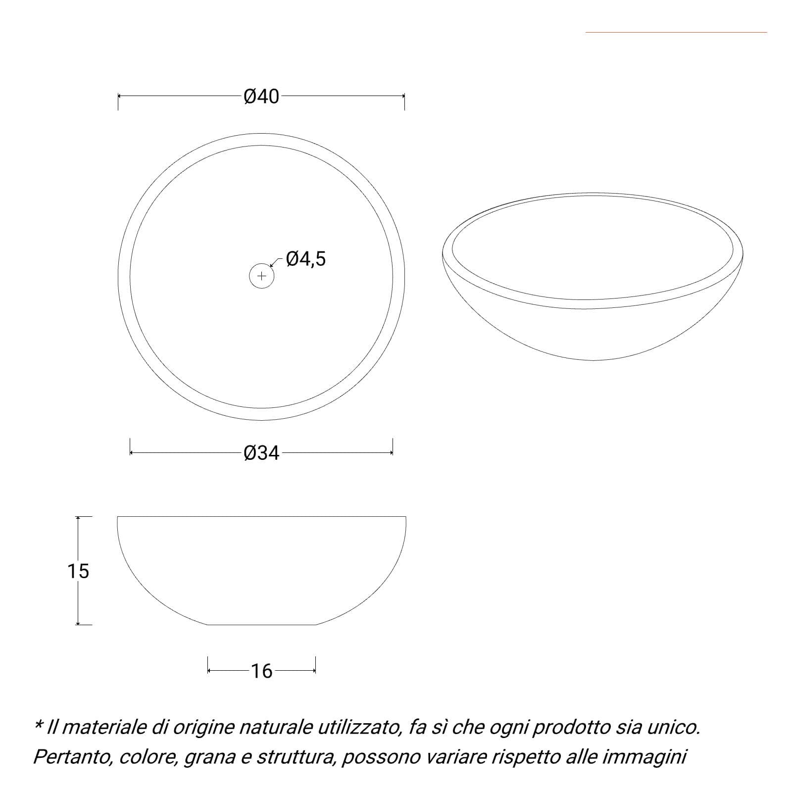 Lavabo da appoggio 40 cm in marmo bocciardato nero - Artizan