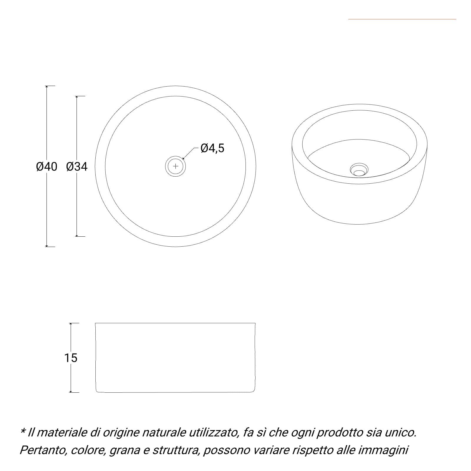 Lavabo da appoggio 40 cm in marmo grigio chiaro - Artizan