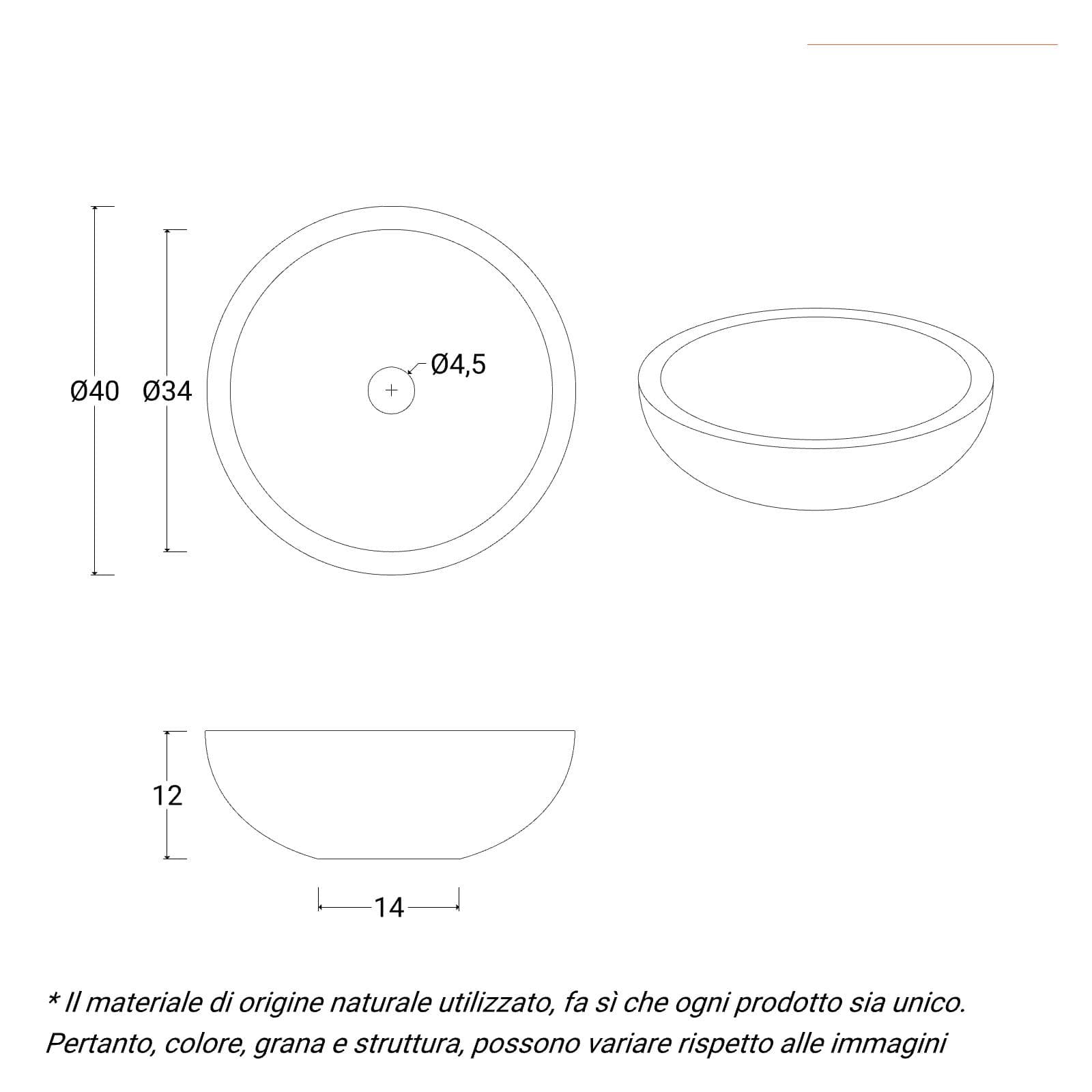 Lavabo da appoggio 40 cm in marmo semilucido nero - Artizan