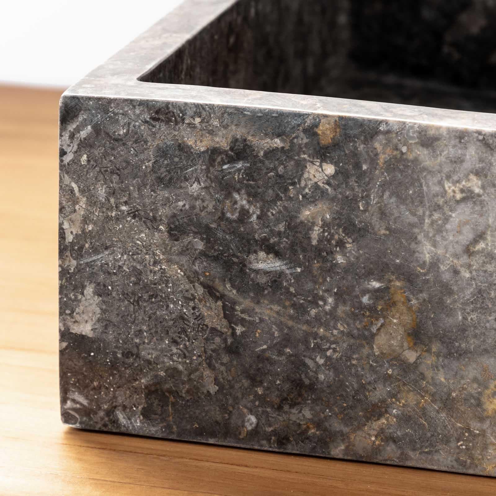 Lavabo da appoggio monoforo 40x40 cm in marmo grigio lucido - Artizan