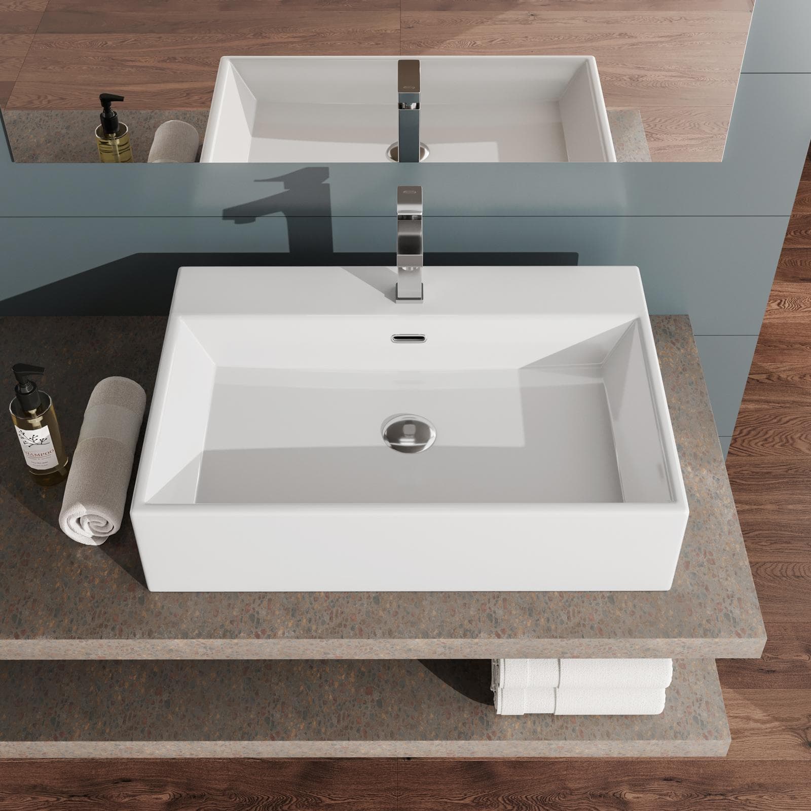 Lavabo da appoggio monoforo 60x42 cm in ceramica bianco - Selta