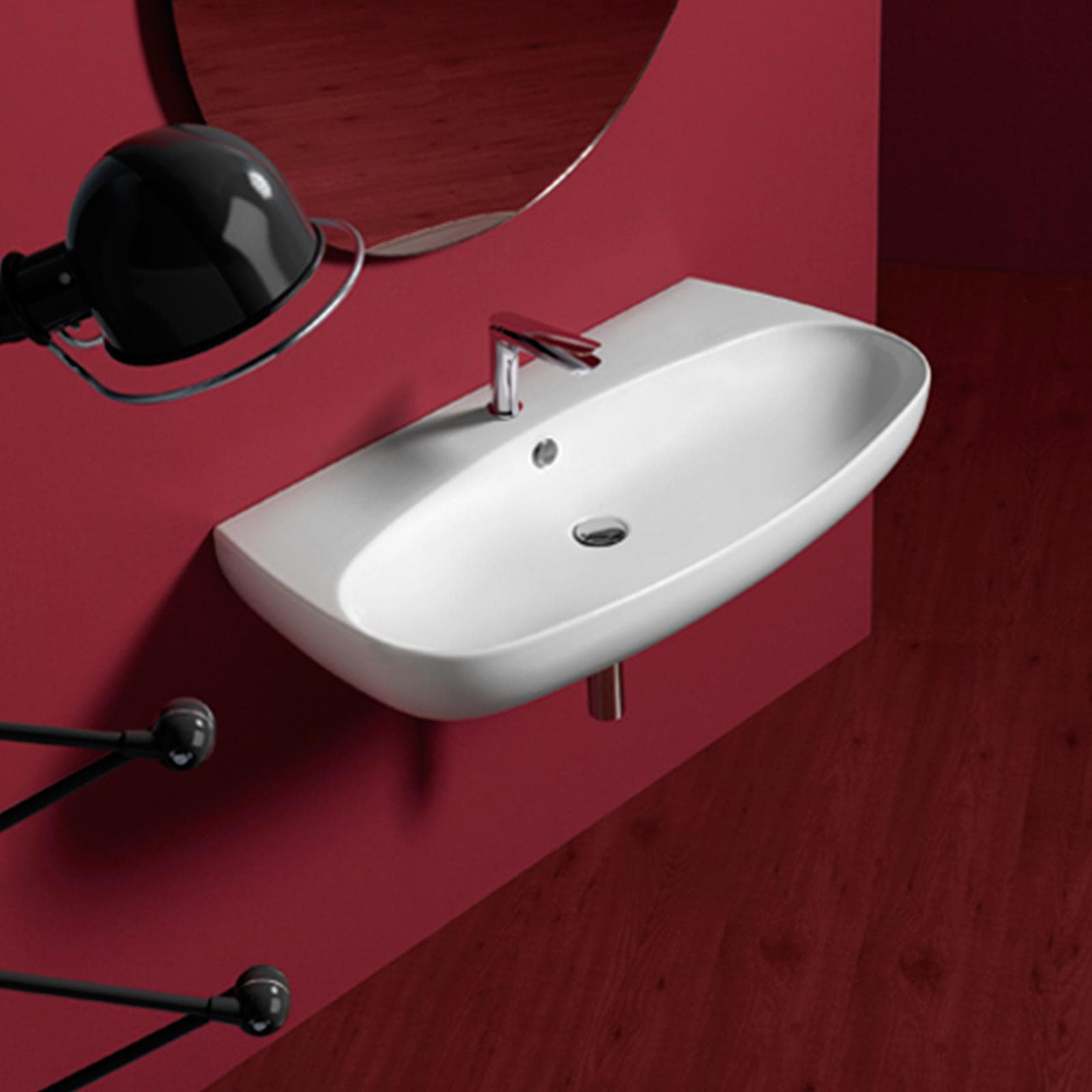 Lavabo da appoggio o sospeso monoforo in ceramica color bianco lucido cm 100 - Vignoni di Simas