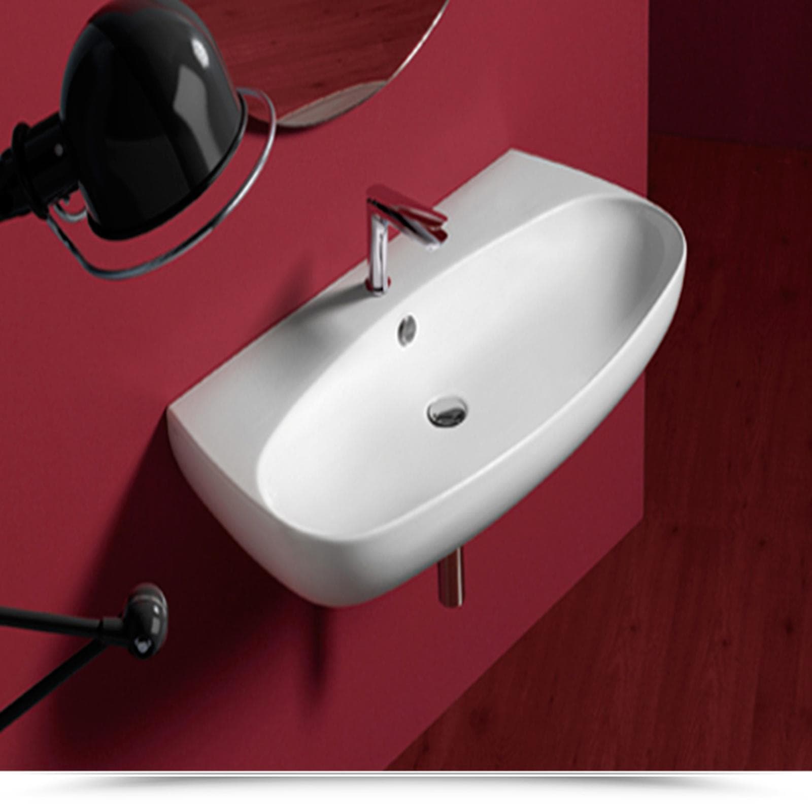Lavabo da appoggio o sospeso monoforo in ceramica color bianco lucido cm 100 - Vignoni di Simas