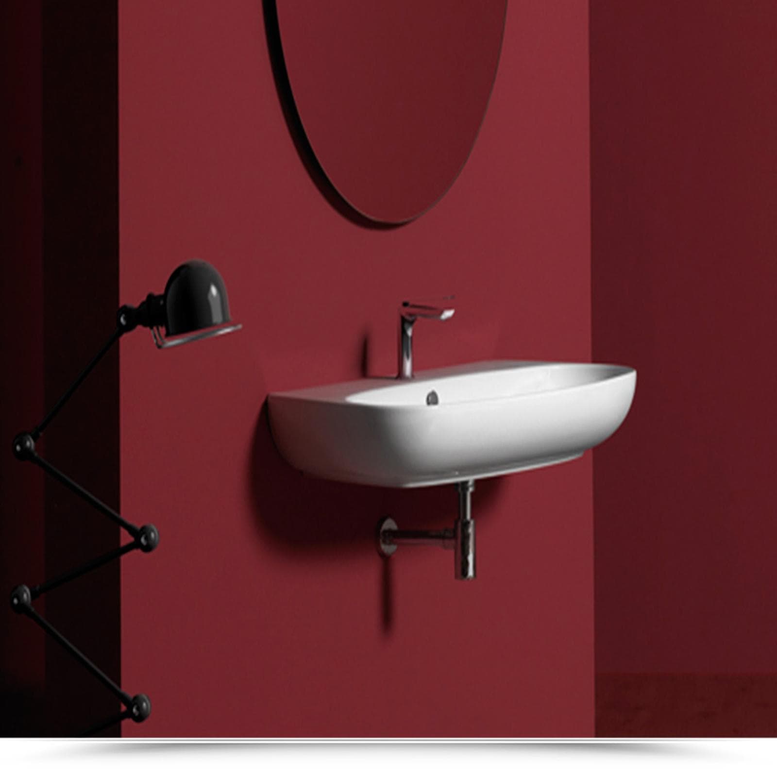 Lavabo da appoggio o sospeso monoforo in ceramica color bianco lucido cm 100 - Vignoni di Simas