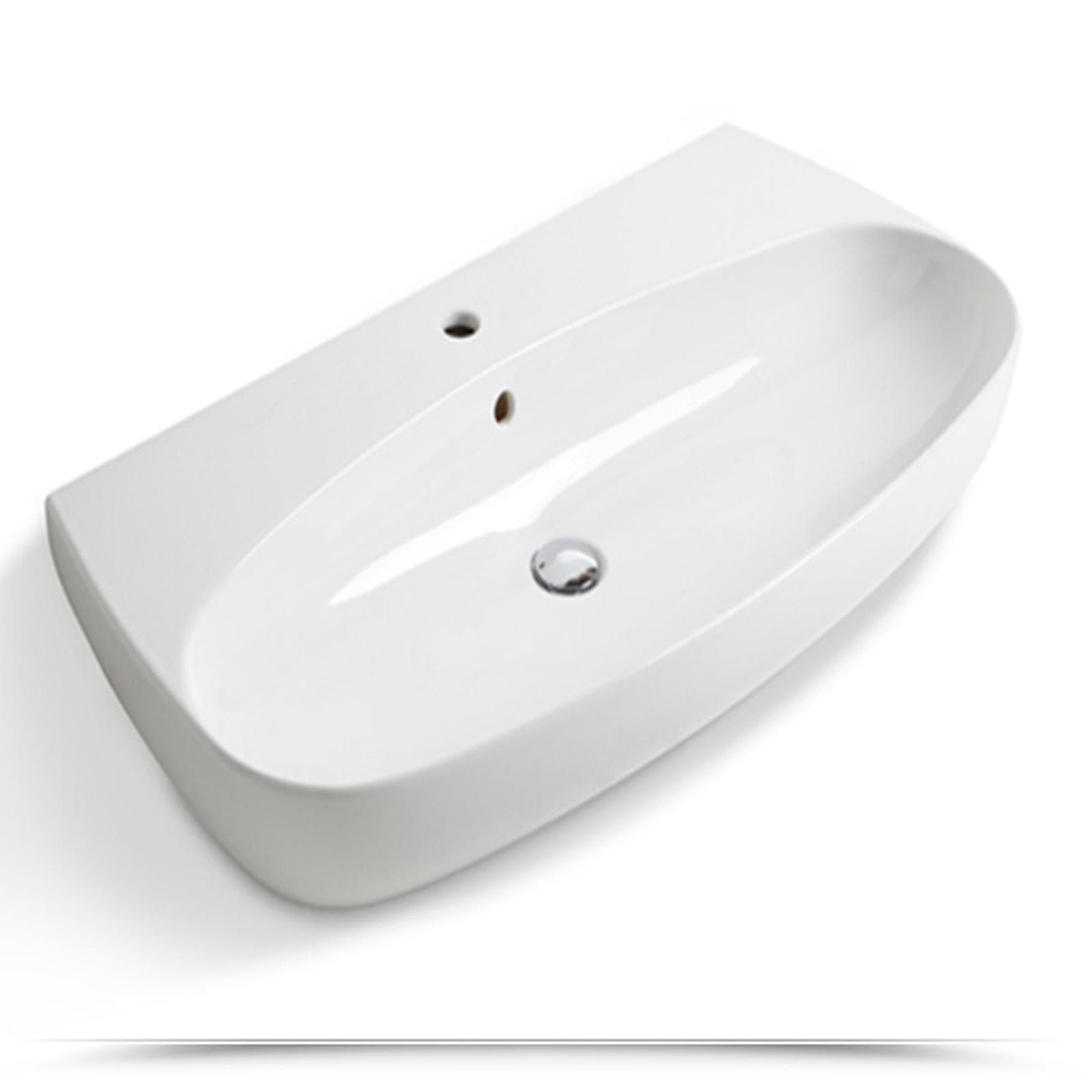 Lavabo da appoggio o sospeso monoforo in ceramica color bianco lucido cm 100 - Vignoni di Simas