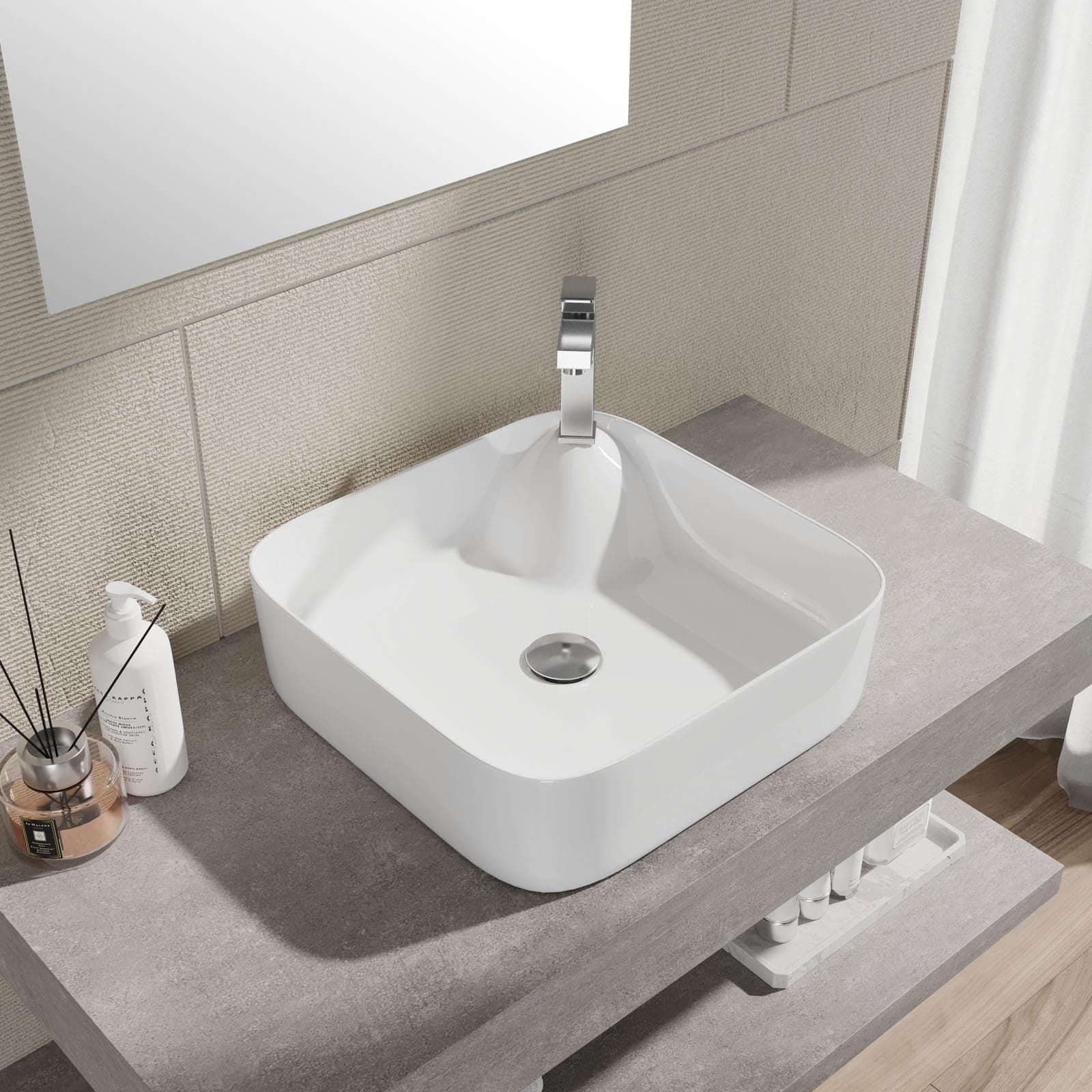 Lavabo da appoggio squadrato 40 cm in ceramica arredo moderno