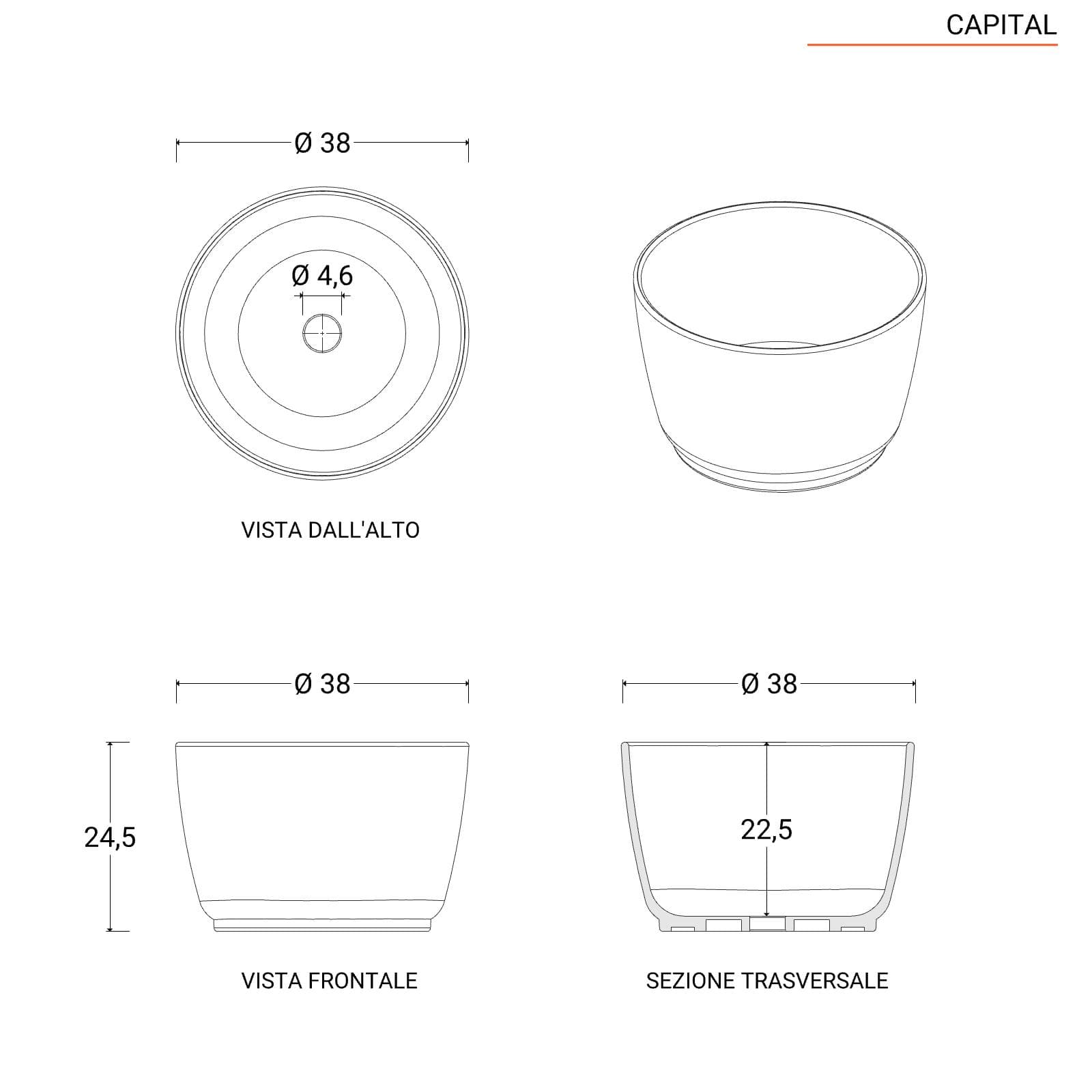 Lavabo d'appoggio 38x24,5 h cm verde inglese opaco - Capital