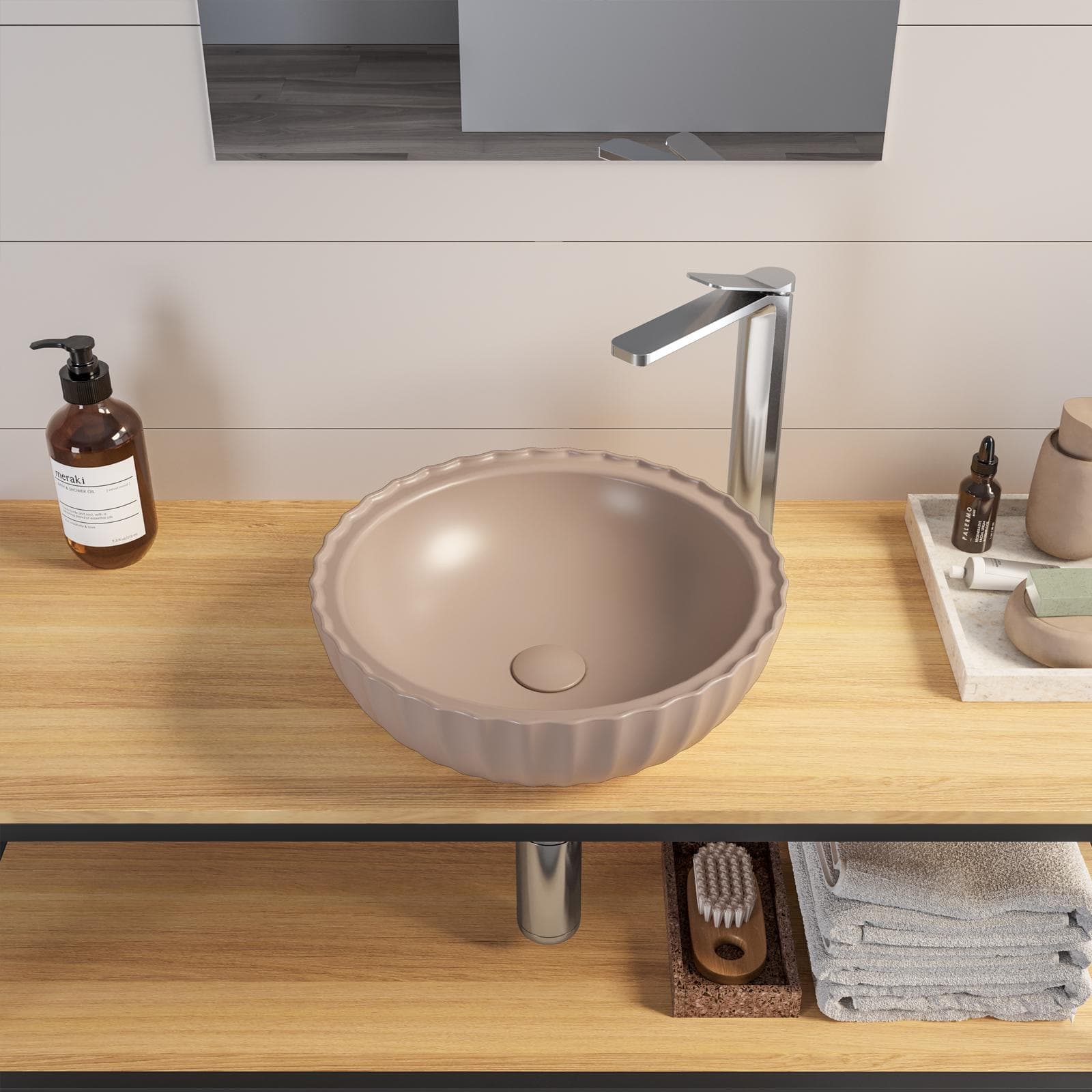 Lavabo d'appoggio 40x13 cm in ceramica tortora opaco - Blik