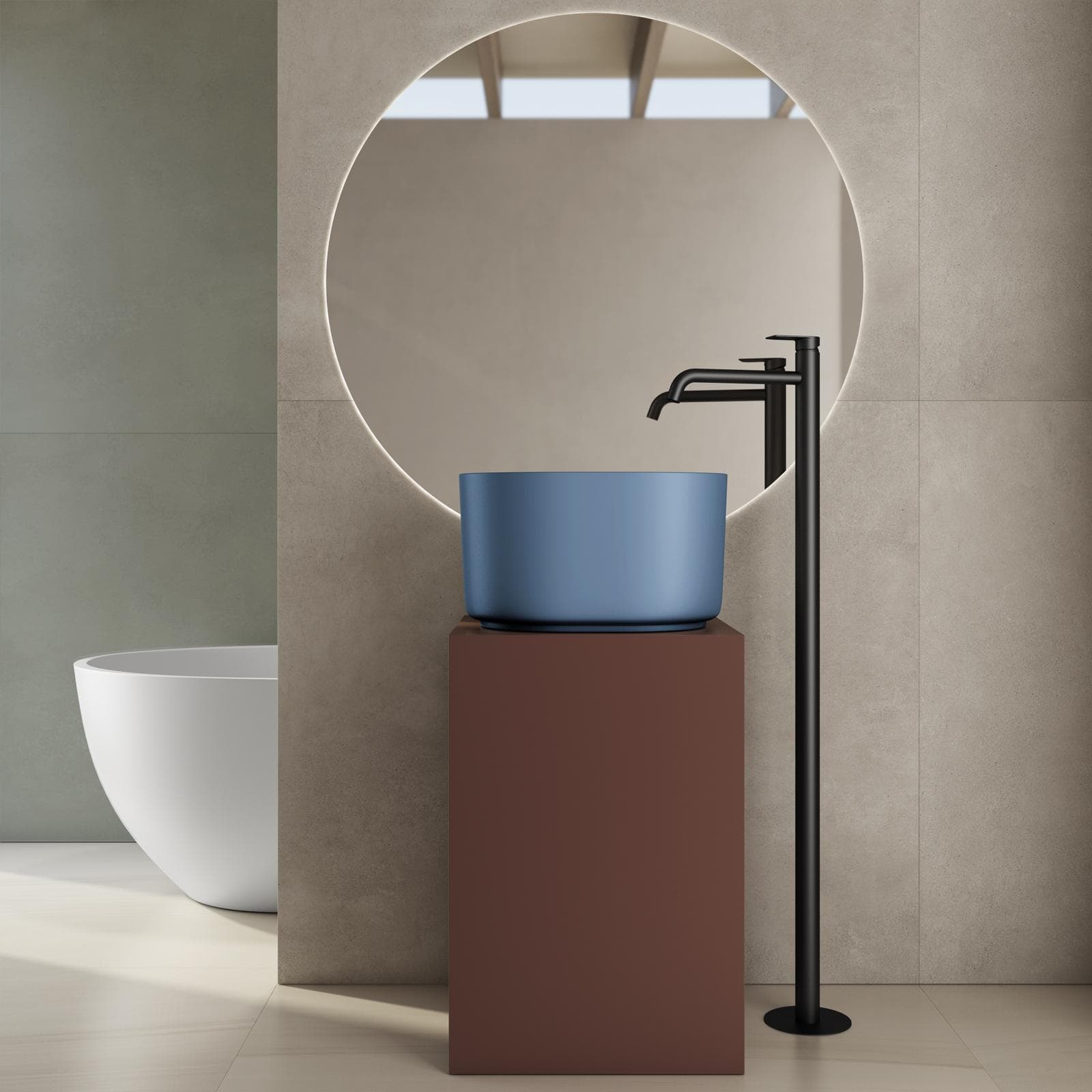 Lavabo d'appoggio 45,5x25 h cm azzurro polvere opaco - Capital