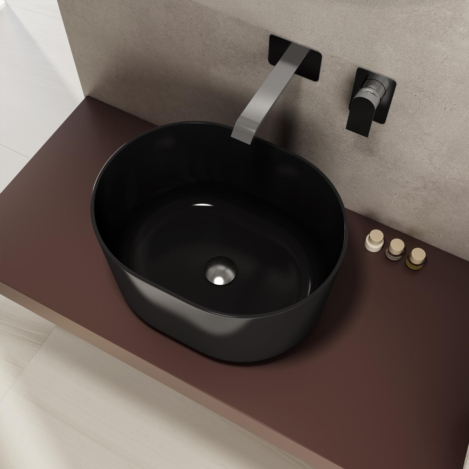 Lavabo d'appoggio 45,5x25 h cm nero lucido - Capital