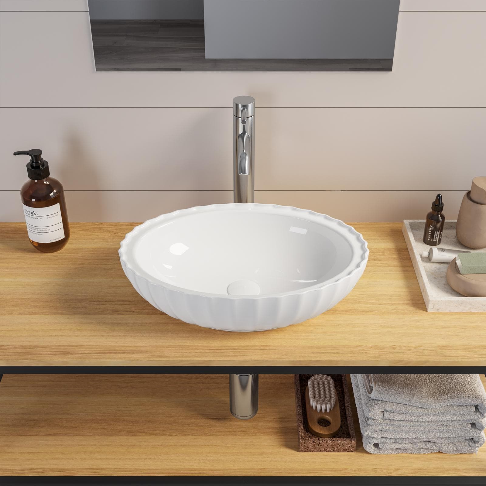 Lavabo d'appoggio 47,5 x 32 cm in ceramica bianco lucido - Blik