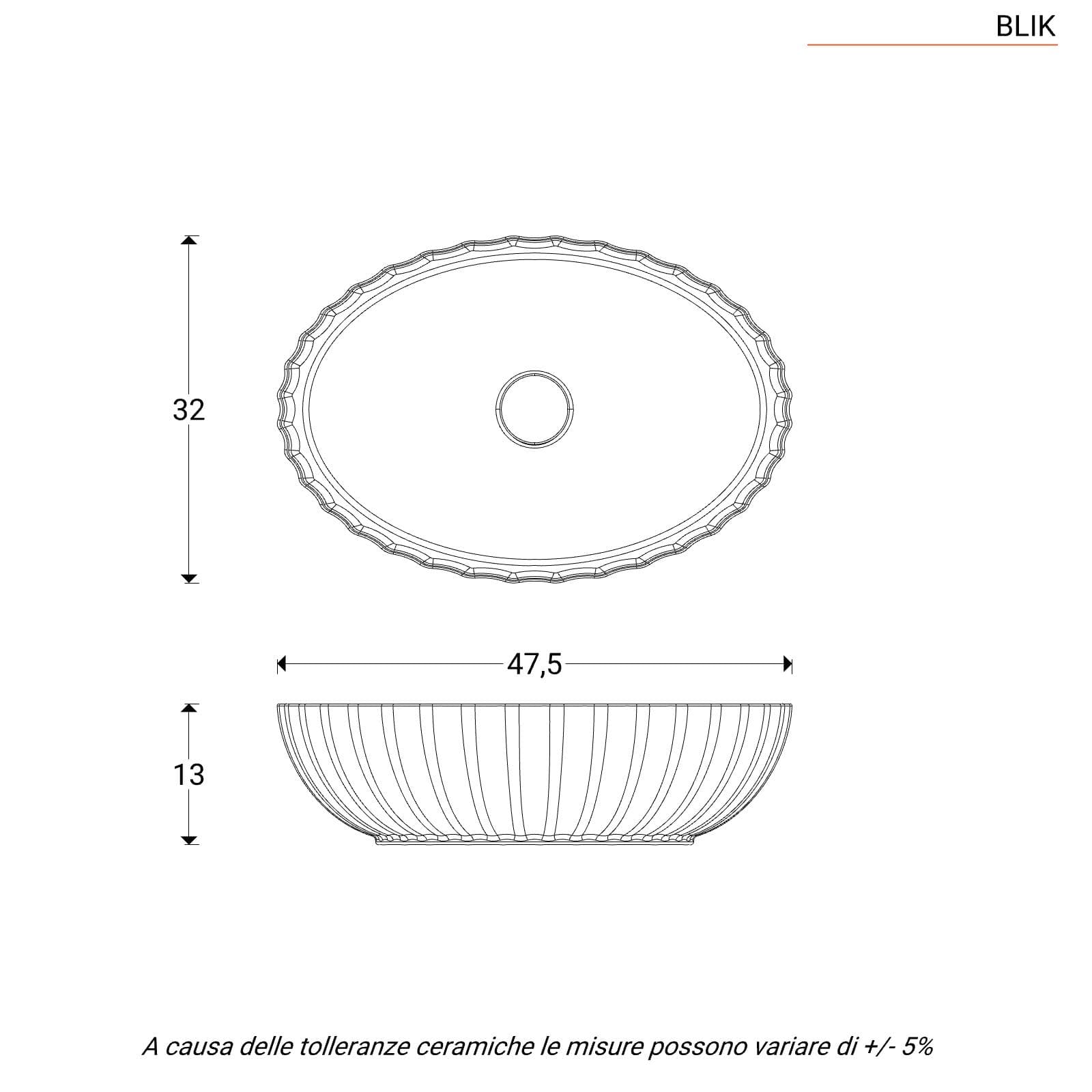 Lavabo d'appoggio 47,5 x 32 cm in ceramica bianco lucido - Blik