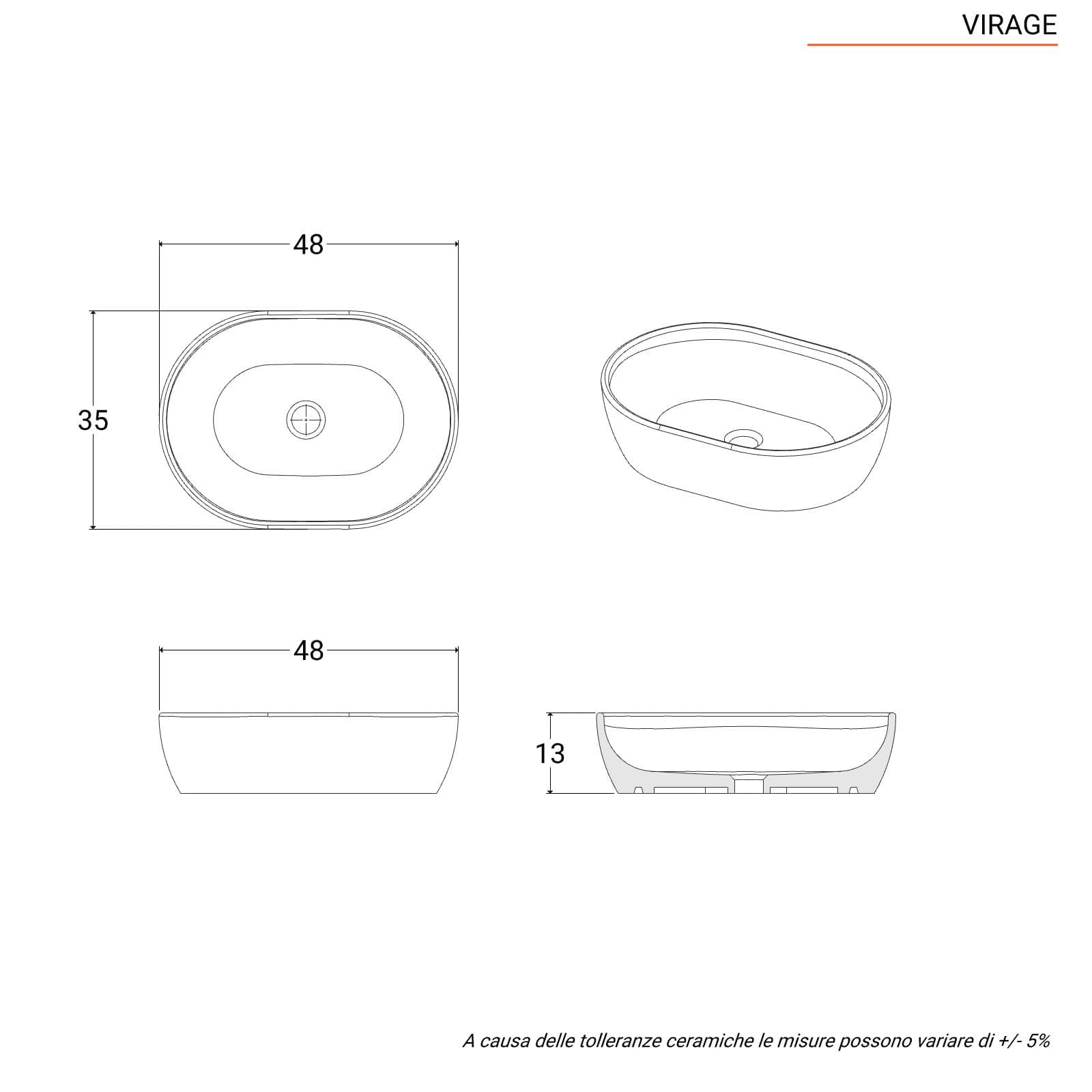 Lavabo d'appoggio 48x35 cm in ceramica bianco lucido - Virage