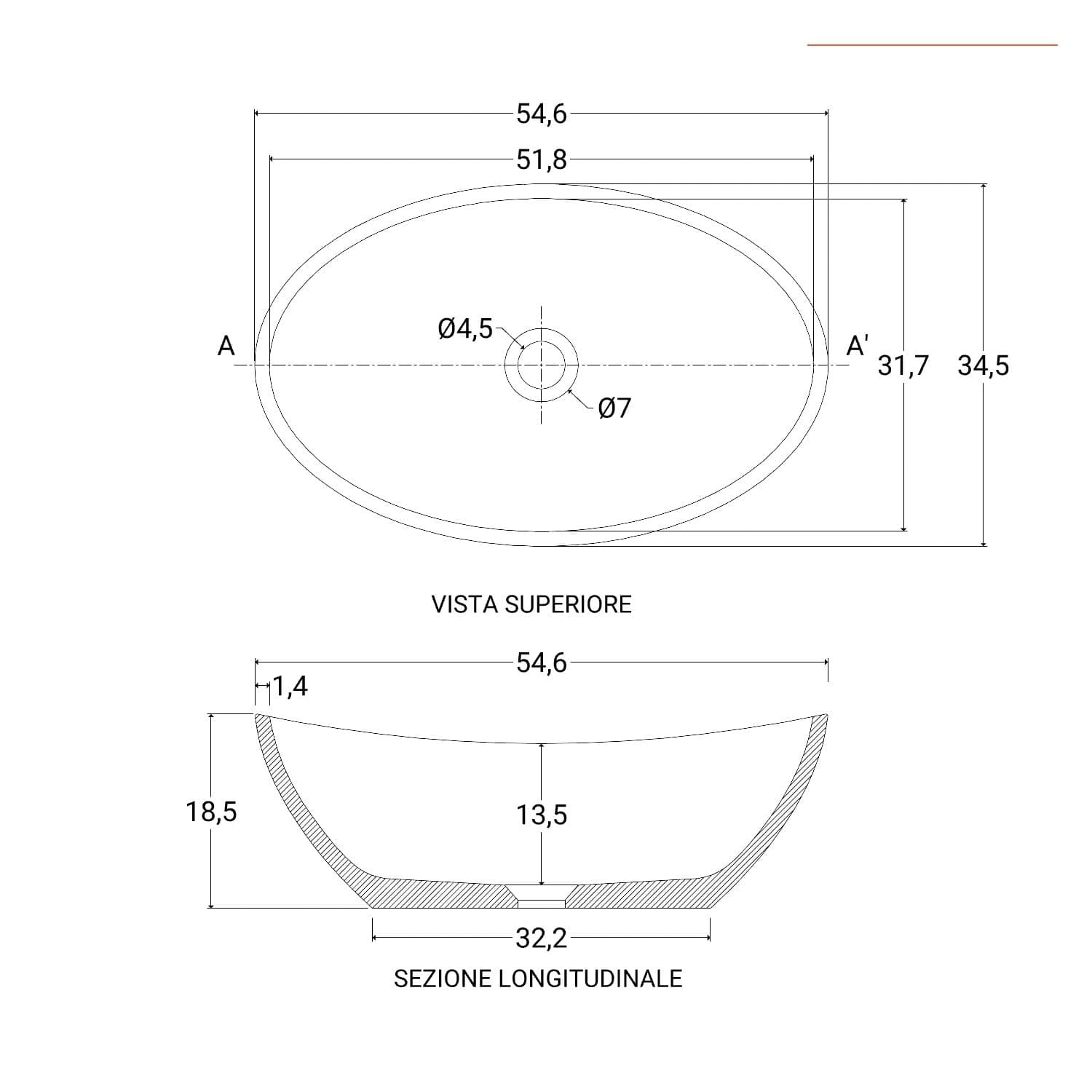 Lavabo d'appoggio 54,6x34,5x18,5 h cm in cemento effetto pietra crema - Hamilton
