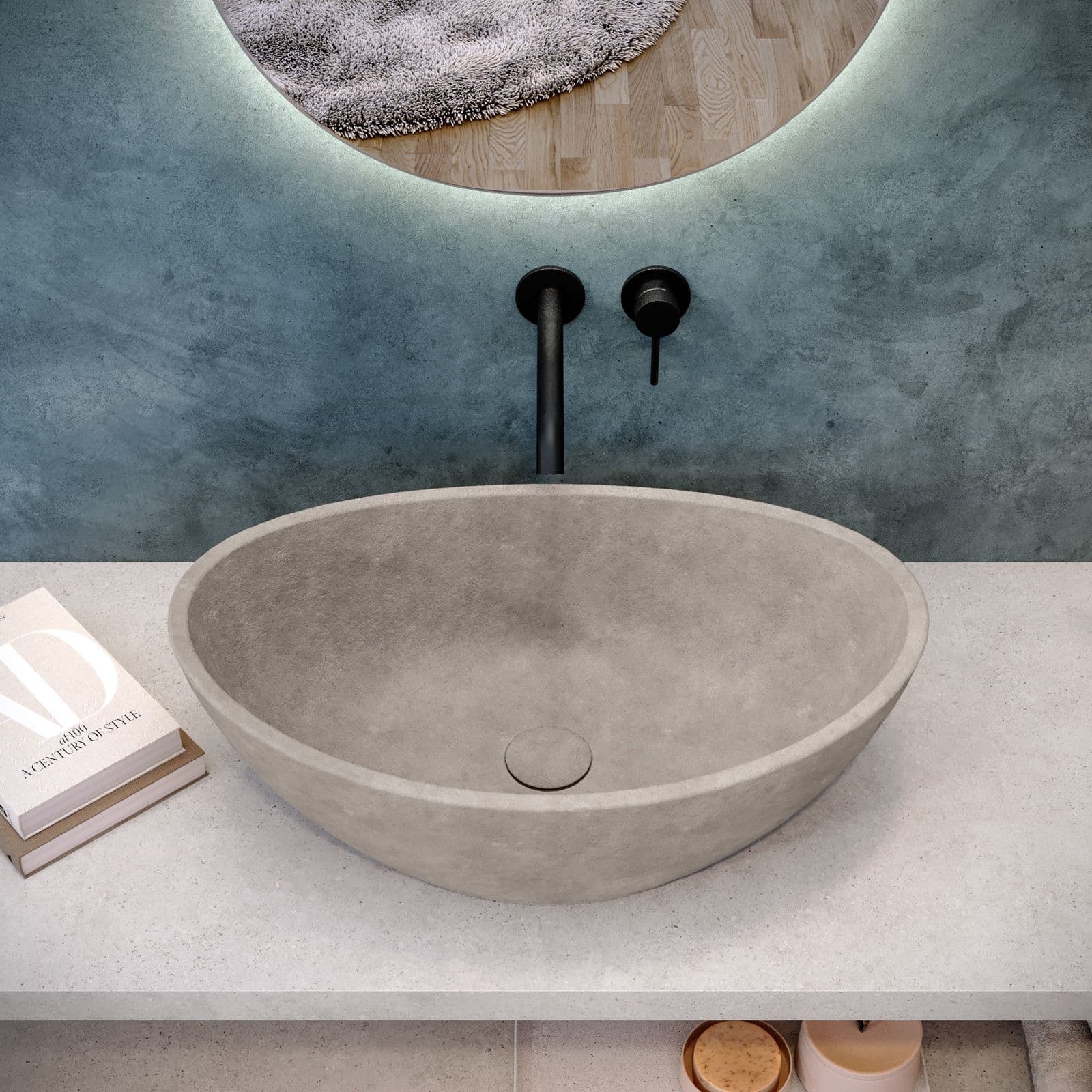 Lavabo d'appoggio 54,6x34,5x18,5 h cm in cemento effetto pietra crema - Hamilton