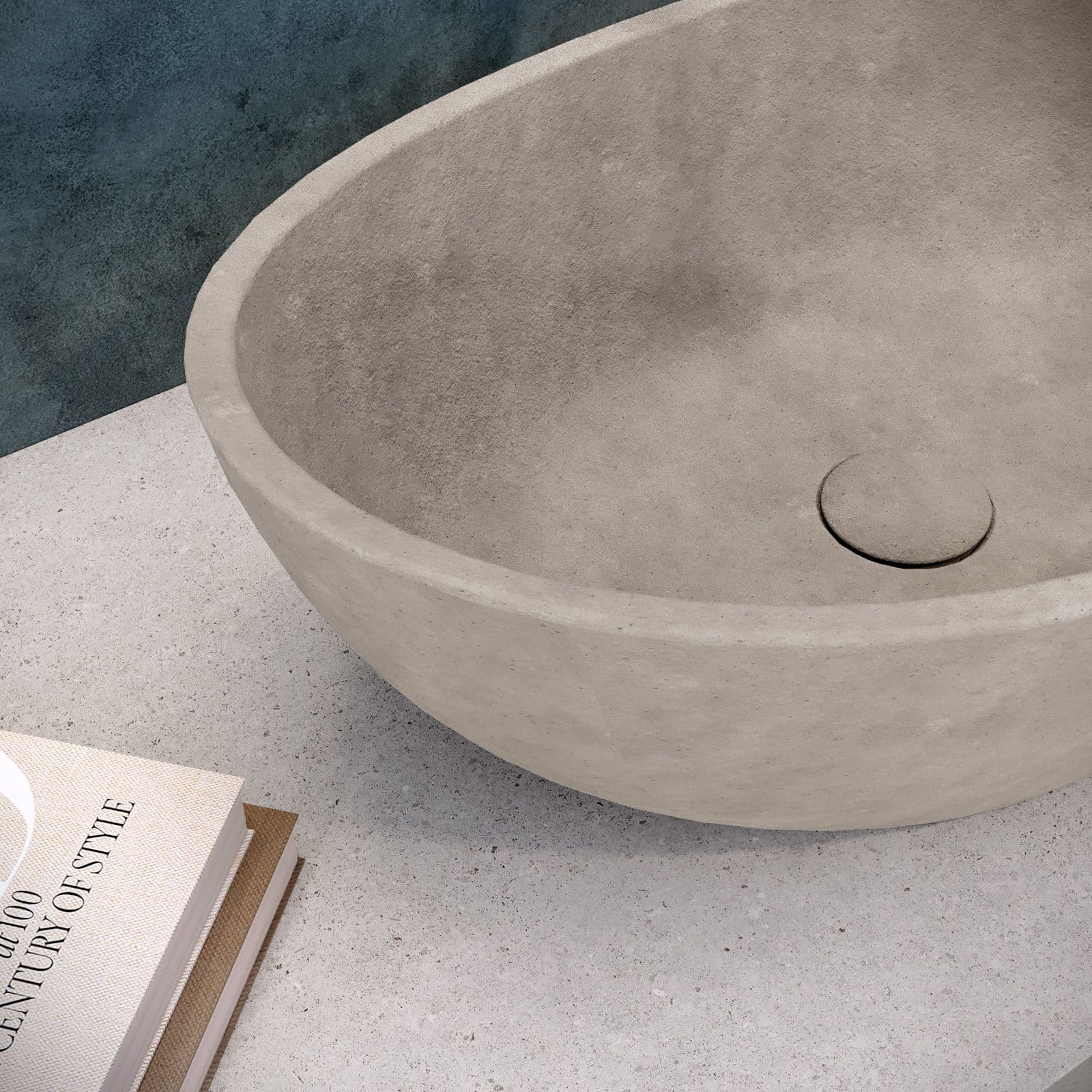 Lavabo d'appoggio 54,6x34,5x18,5 h cm in cemento effetto pietra crema - Hamilton