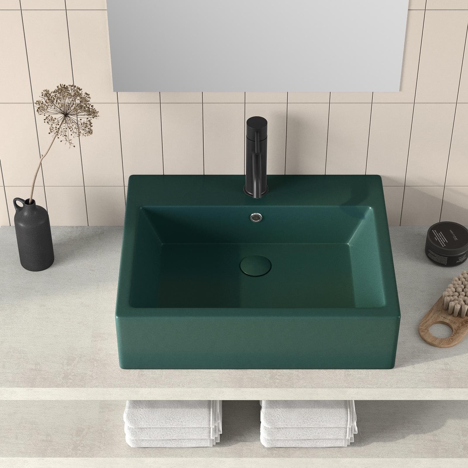 Lavabo d'appoggio 57x45 cm in ceramica verde opaco - Cloe
