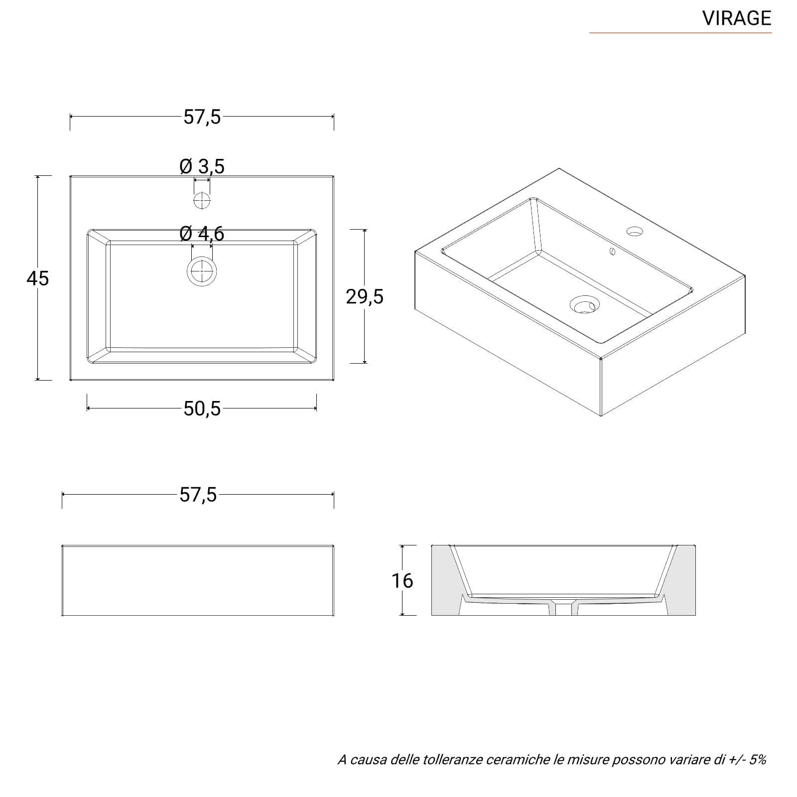 Lavabo d'appoggio 57x45 cm in ceramica bianco opaco - Virage