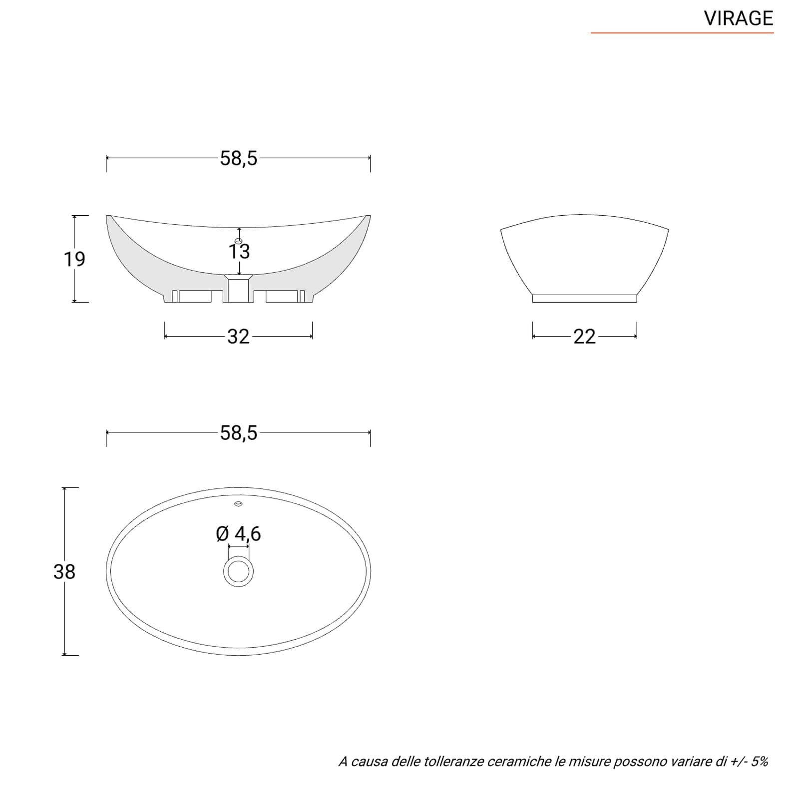Lavabo d'appoggio 58x38 cm in ceramica bianco opaco - Virage