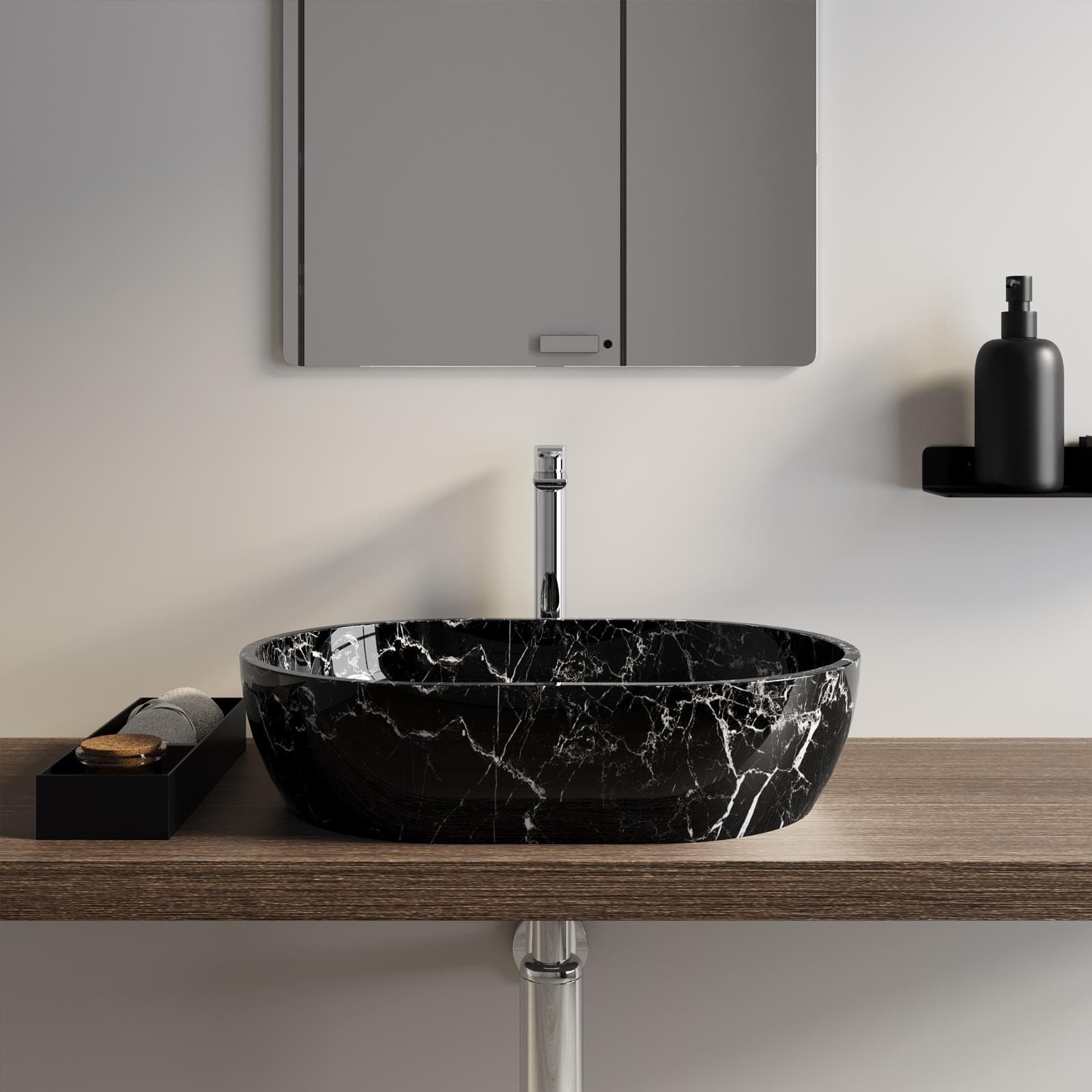 Lavabo d'appoggio 59x41 cm in ceramica nero effetto marmo - Virage