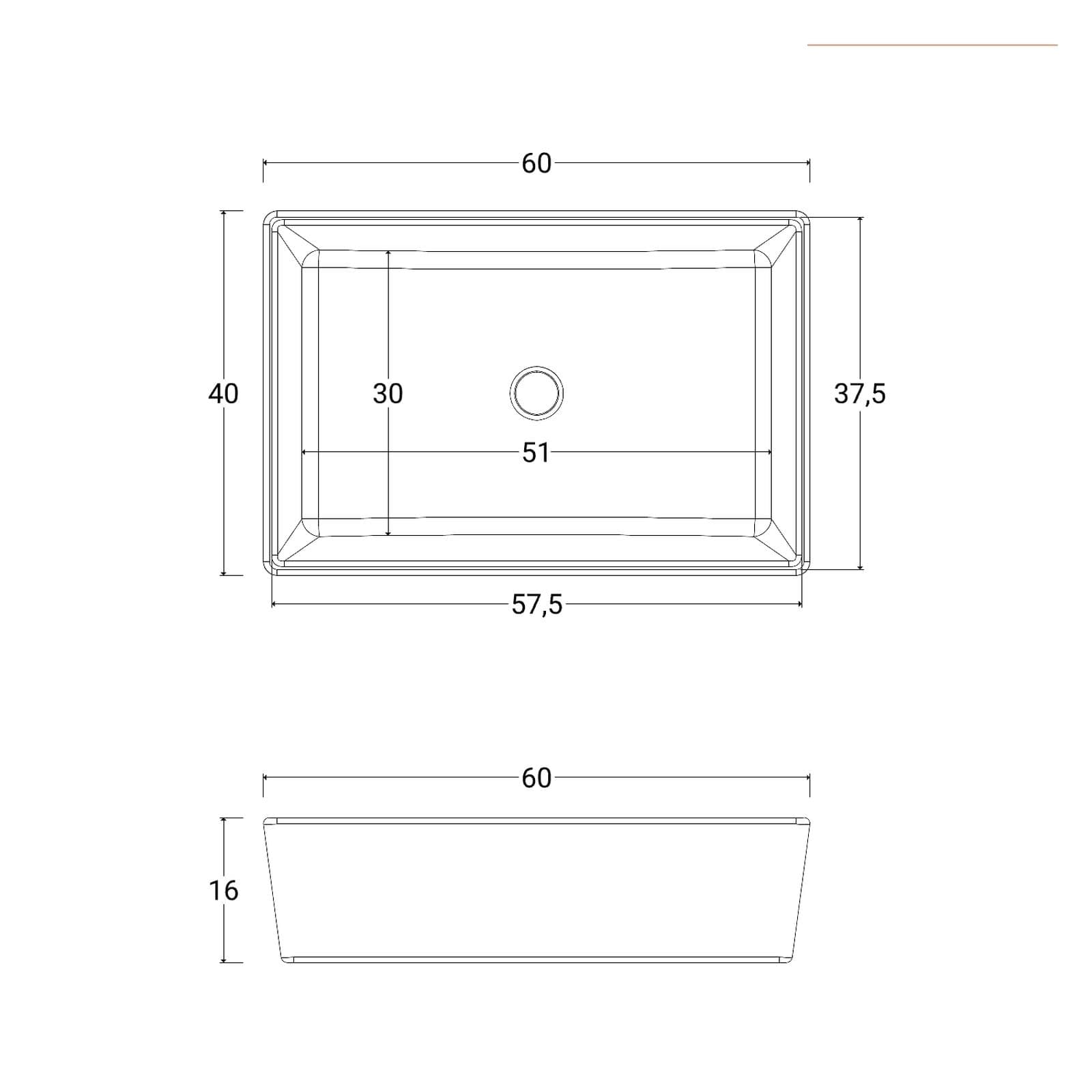 Lavabo d'appoggio 60x40 cm in ceramica bianco opaco - Cloe