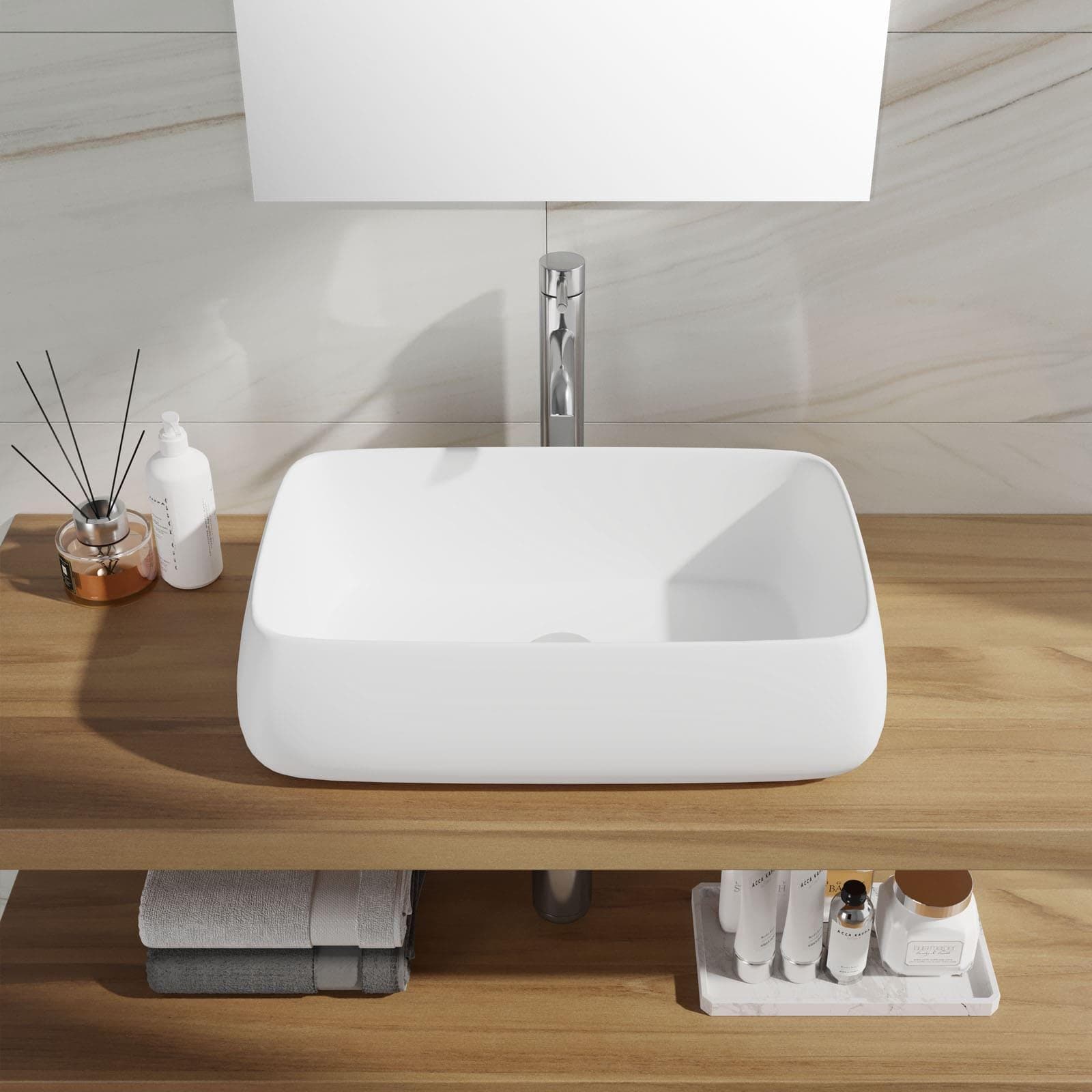 Lavabo d'appoggio a bacinella 62x42 cm design moderno ceramica opaca