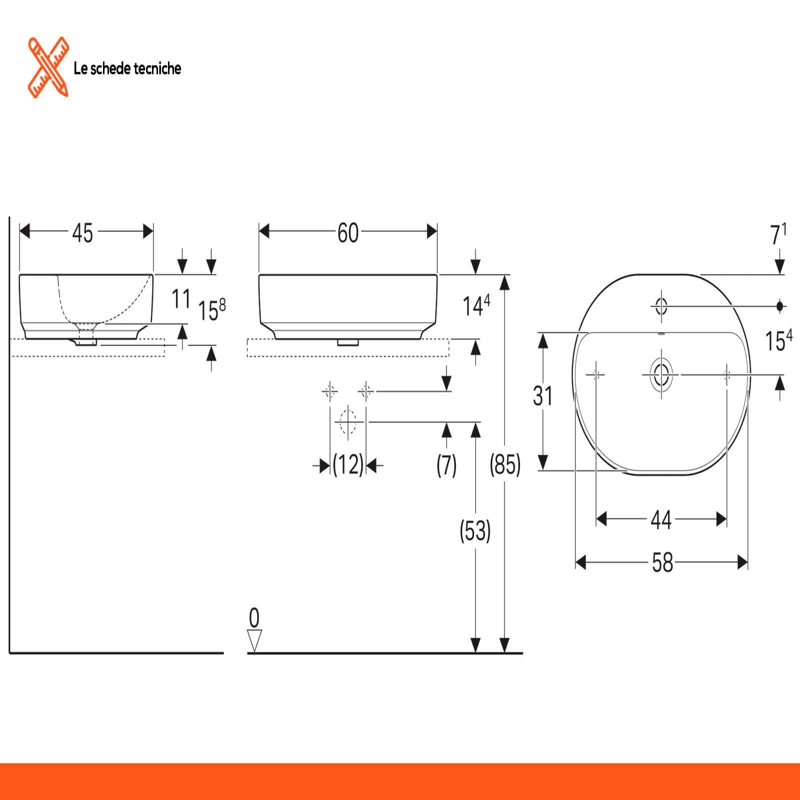 Lavabo da appoggio ellittico 60x45 cm ceramica Serie Variform - Geberit