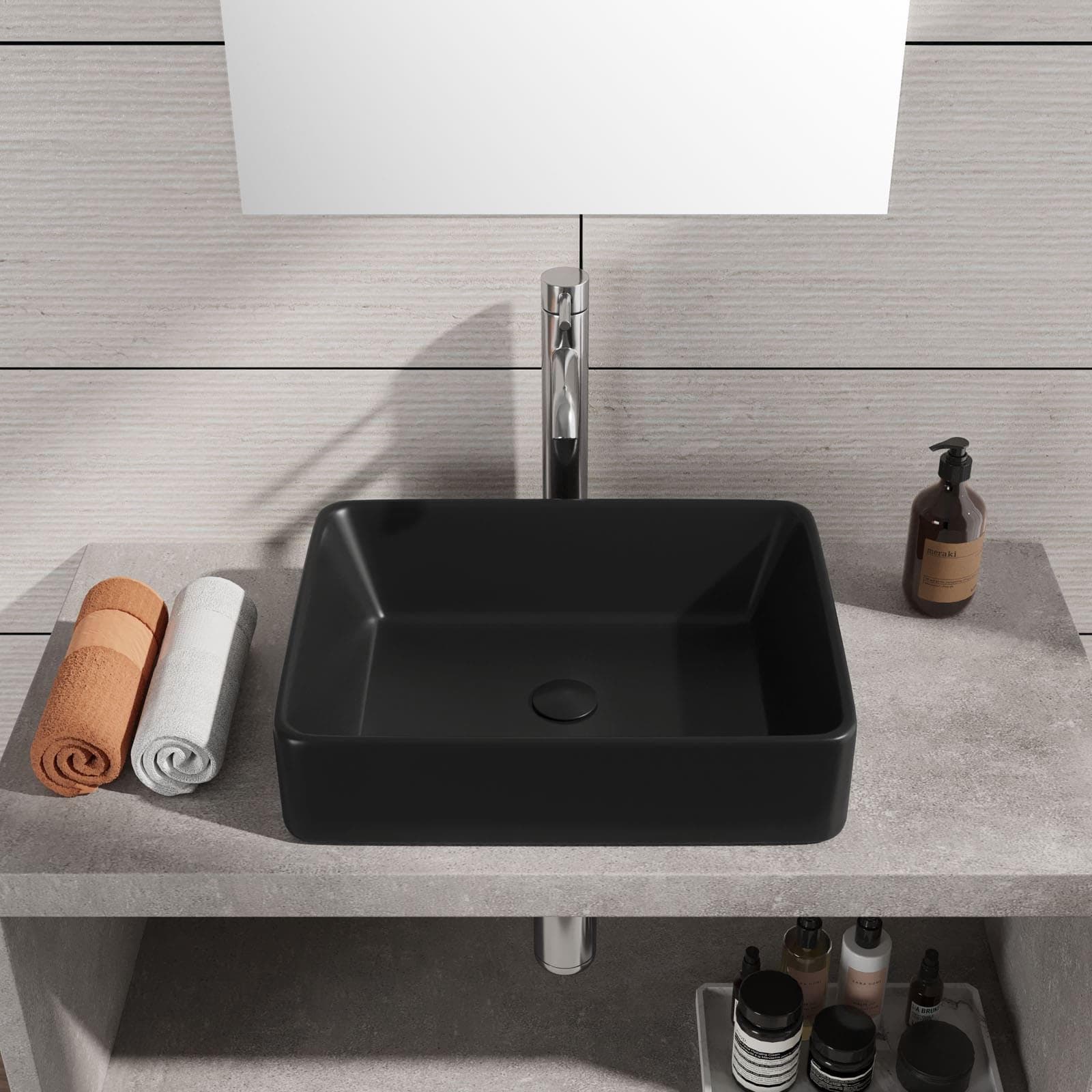 Lavabo d'appoggio in ceramica 48x37 cm nero opaco - Cloe