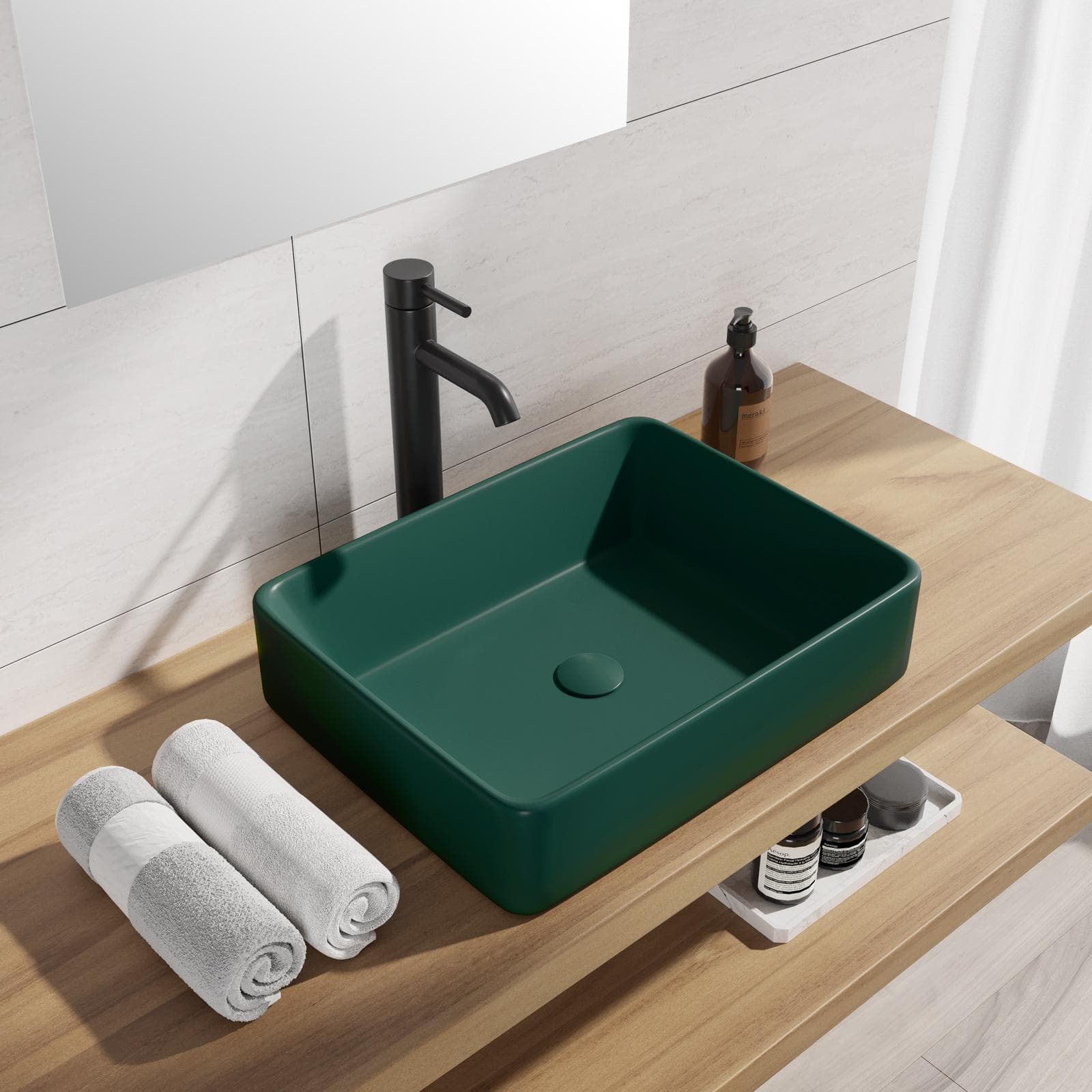 Lavabo d'appoggio in ceramica 48x37 cm verde opaco - Cloe