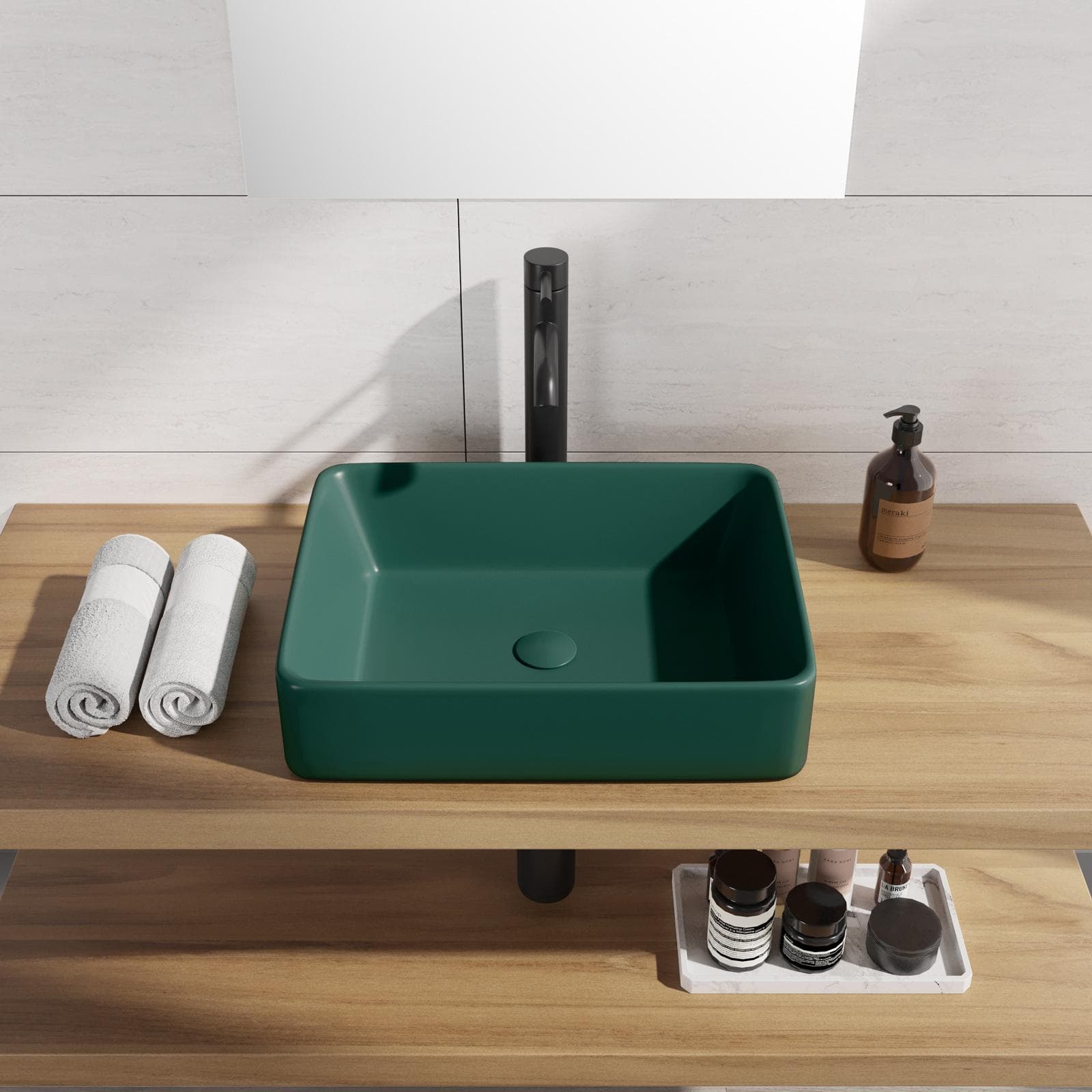 Lavabo d'appoggio in ceramica 48x37 cm verde opaco - Cloe