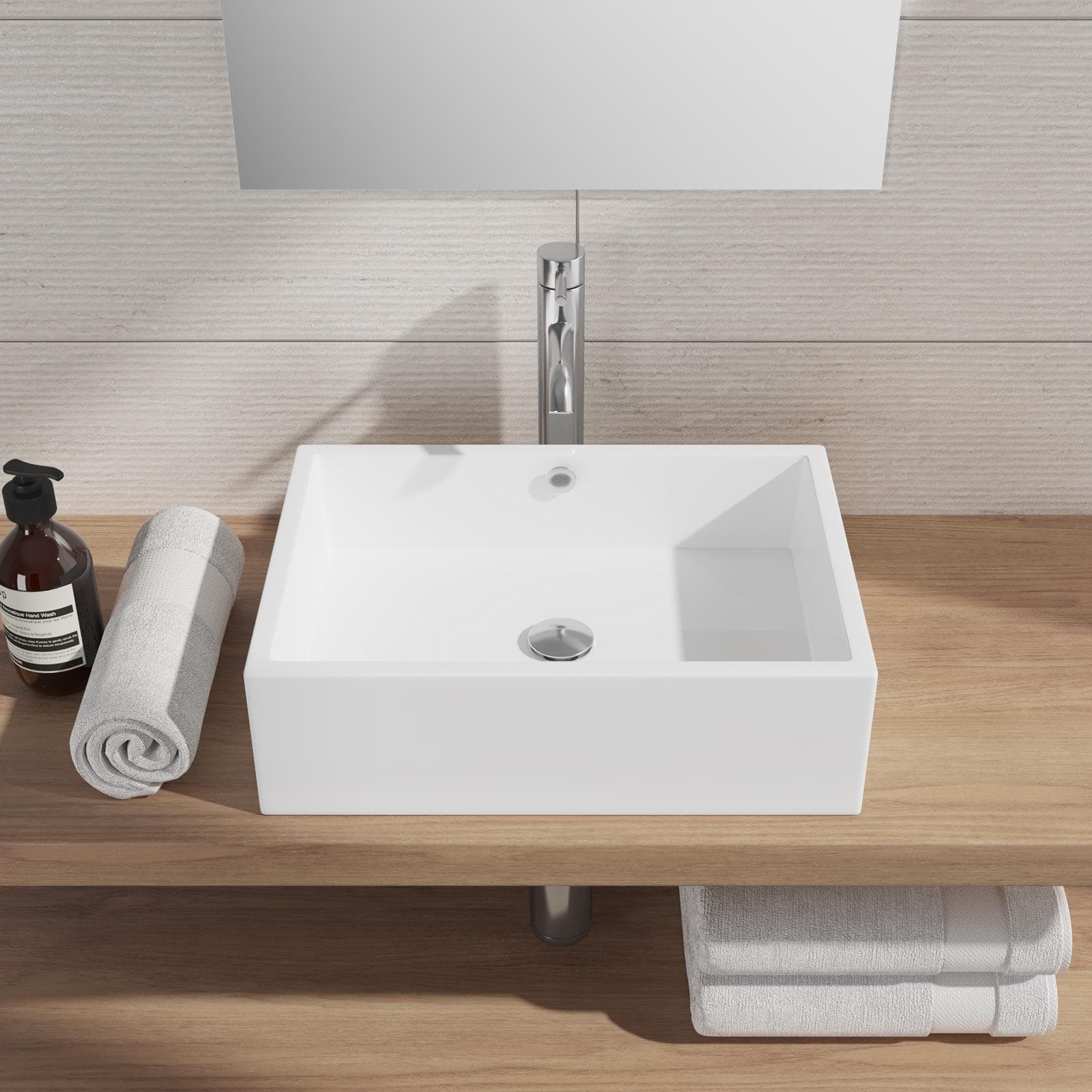 Lavabo d'appoggio rettangolare 51x36 cm ceramica bianco