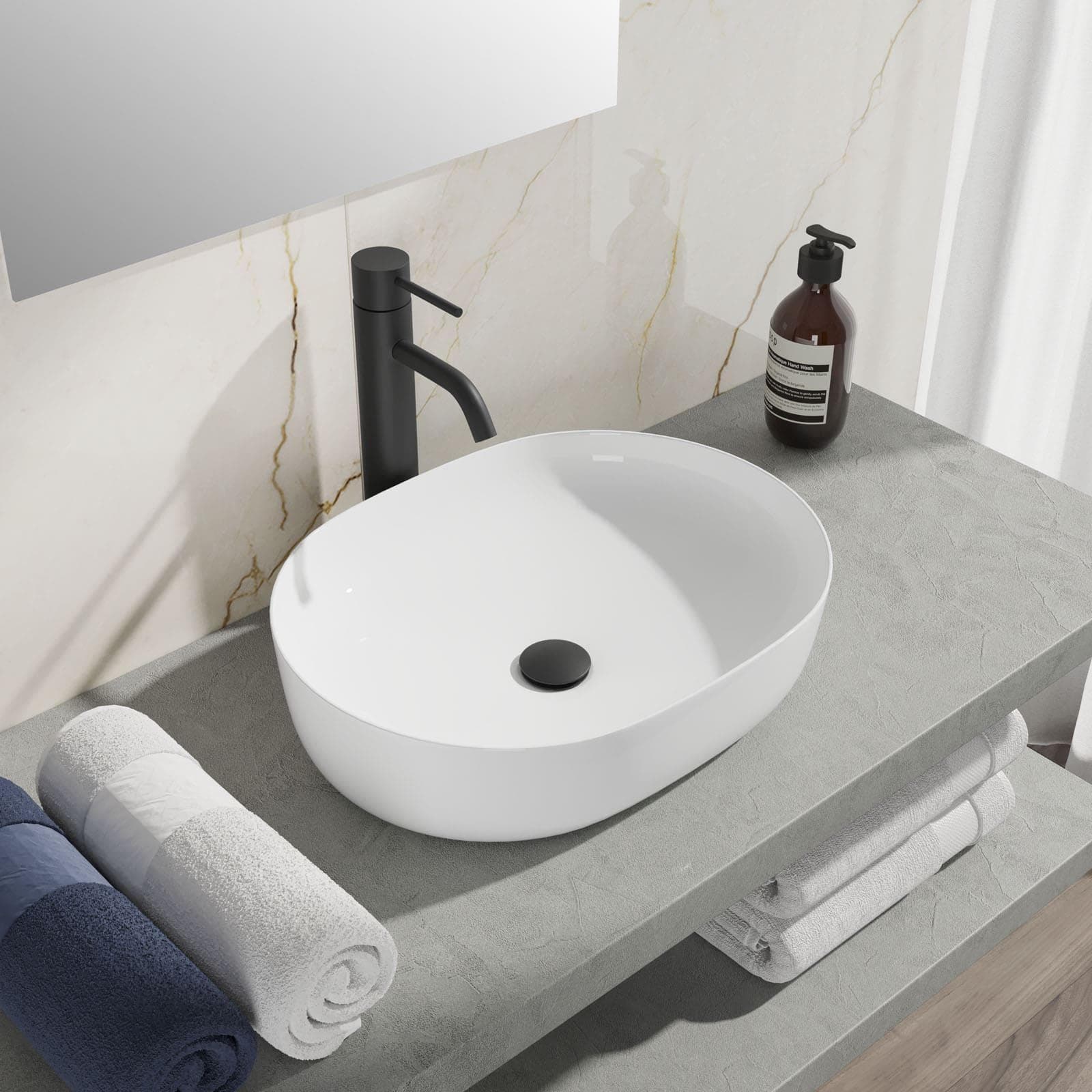Lavabo d'appoggio slim in ceramica 49x35 cm bianco lucido - Cloe