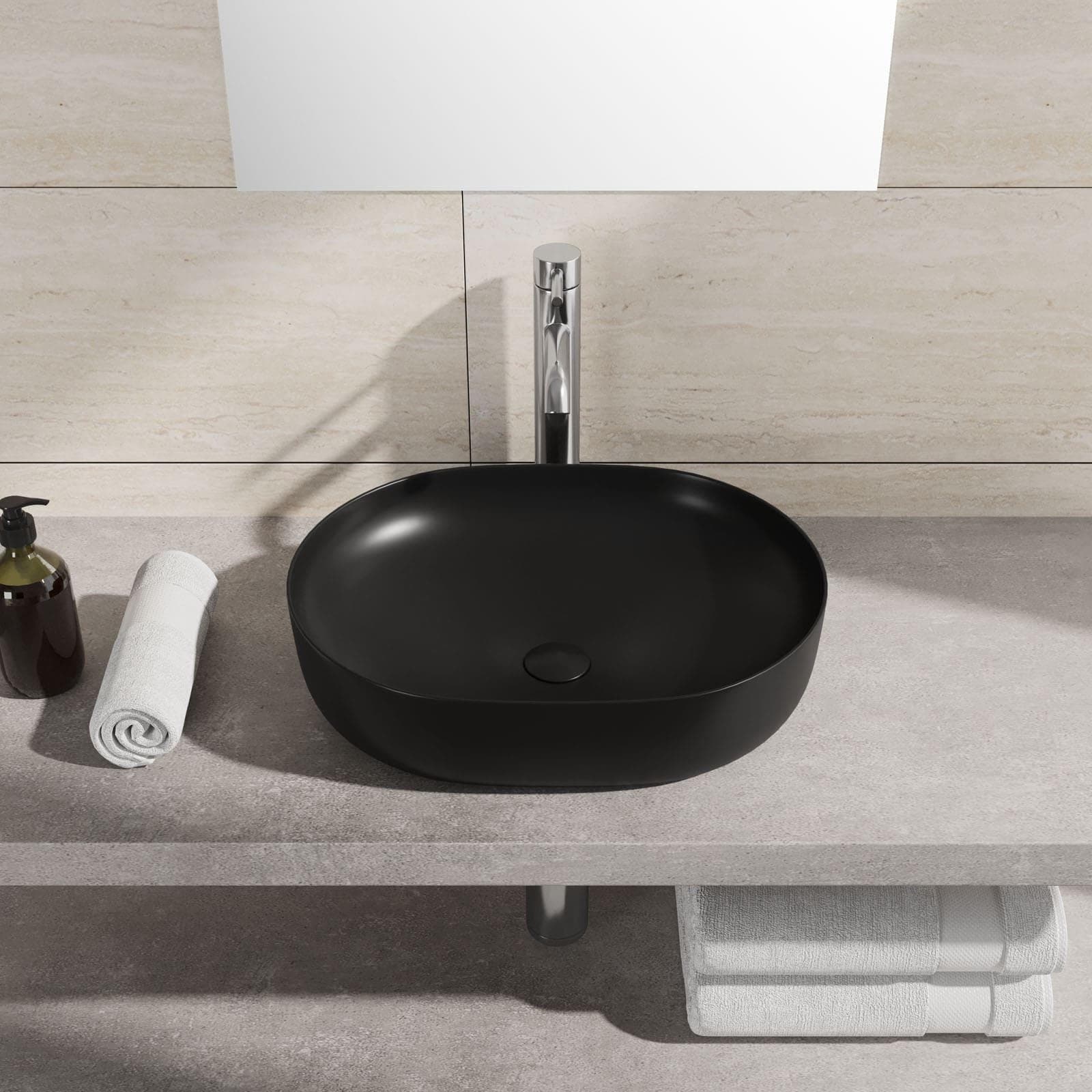 Lavabo d'appoggio slim in ceramica 49x35 cm nero opaco - Cloe