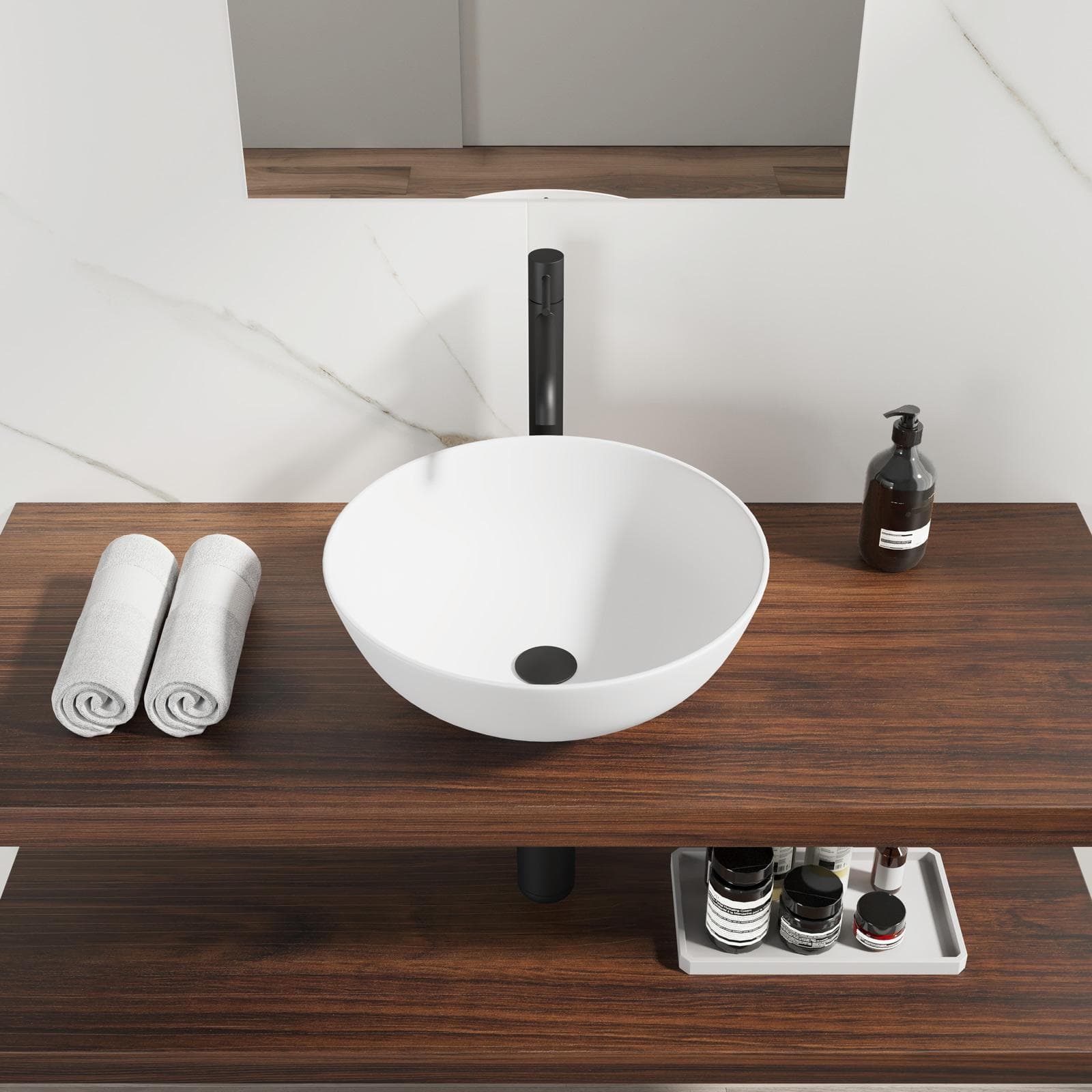 Lavabo d'appoggio tondo 42 cm in ceramica bianco opaco - Cloe