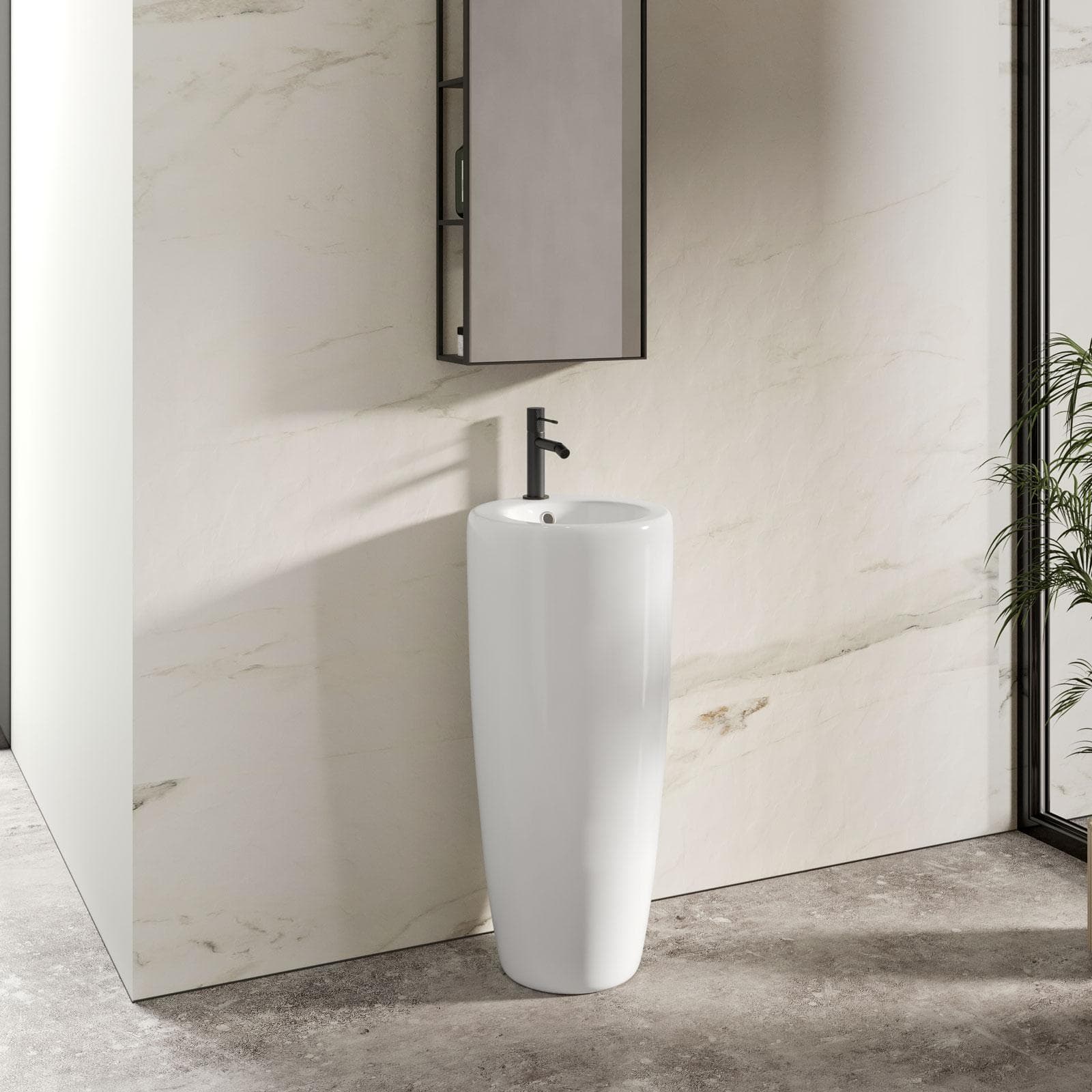 Lavabo freestanding 37,5x82h cm con troppo pieno in ceramica bianco lucido - Frost